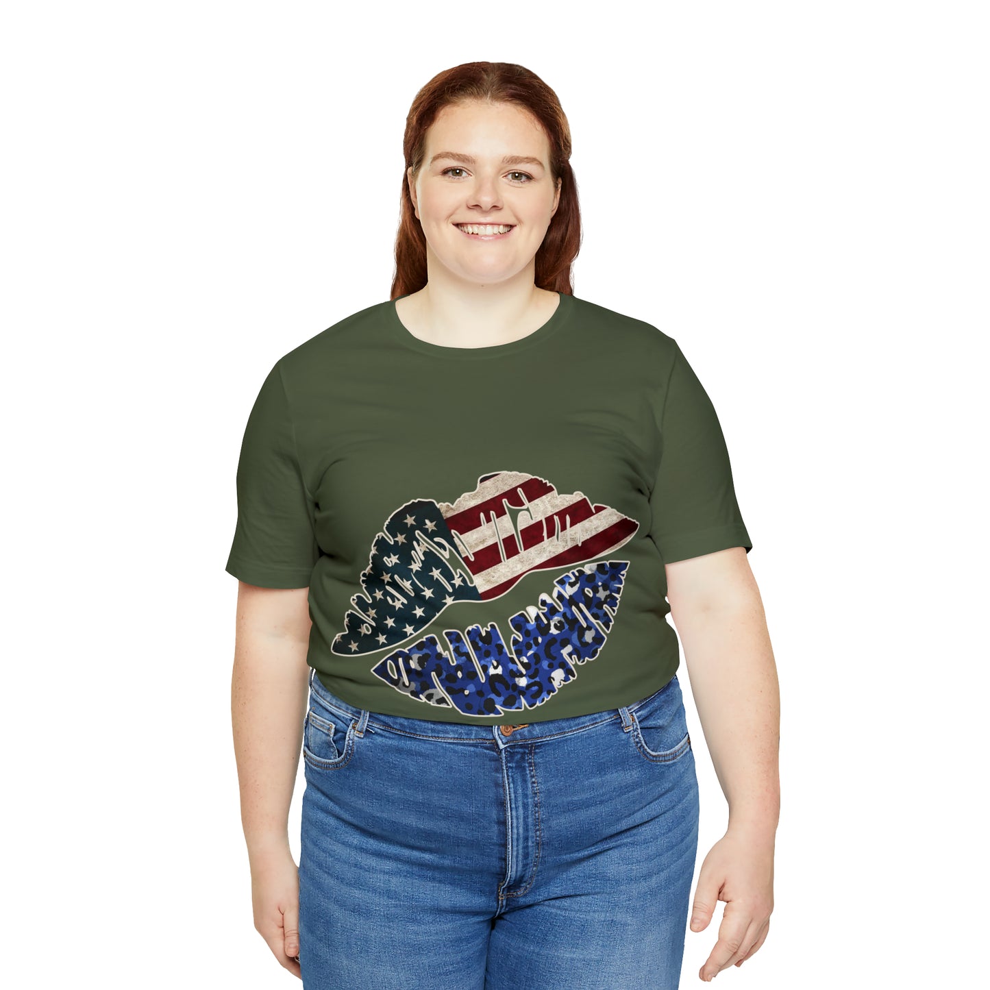 American Flag Lips 4th of July Unisex Jersey Short Sleeve Tee Patriotic Retro