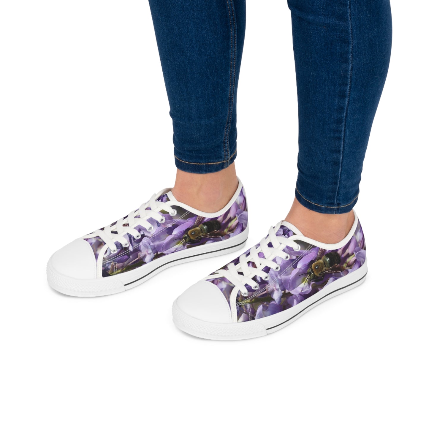 Women's Low Top Sneakers, Bumble Bee, Purple, Flowers