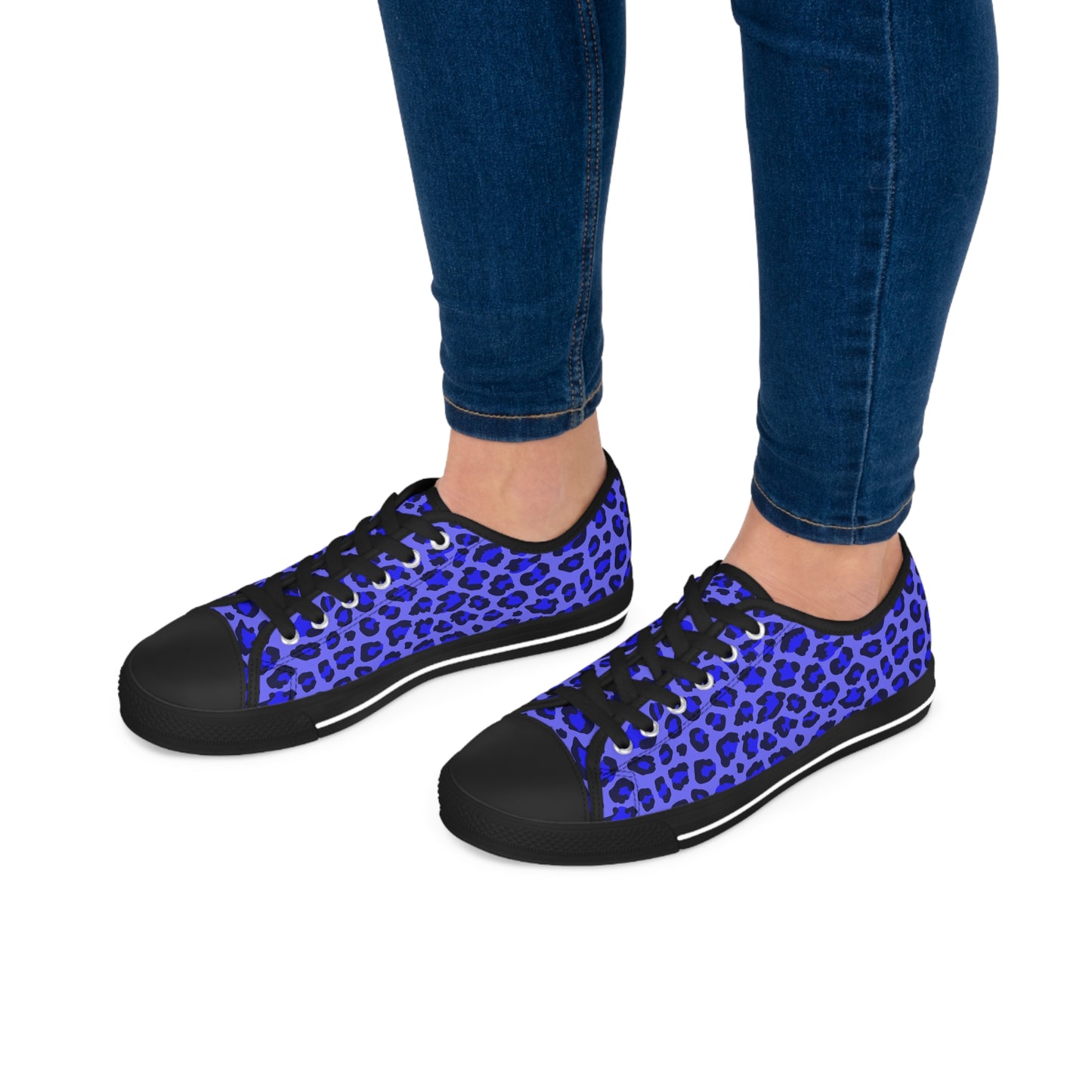 Women's Low Top Sneakers, Blue, Black, leopard