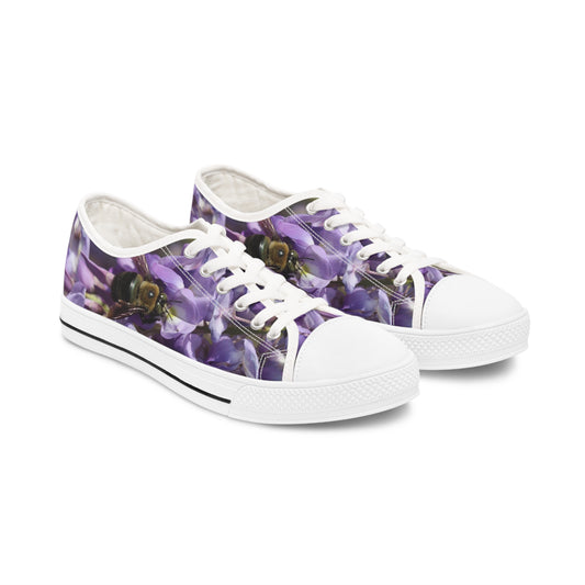 Women's Low Top Sneakers, Bumble Bee, Purple, Flowers