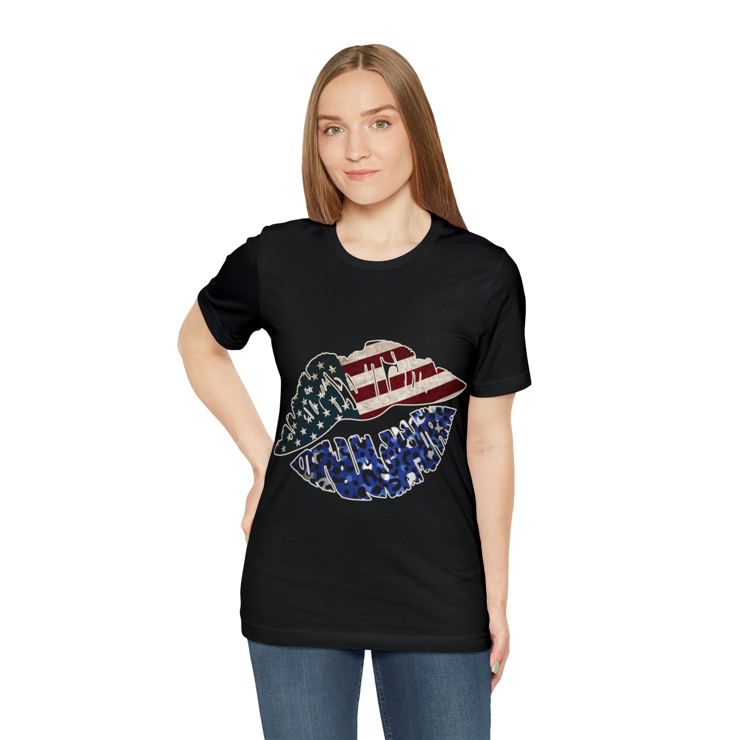 American Flag Lips 4th of July Unisex Jersey Short Sleeve Tee Patriotic Retro