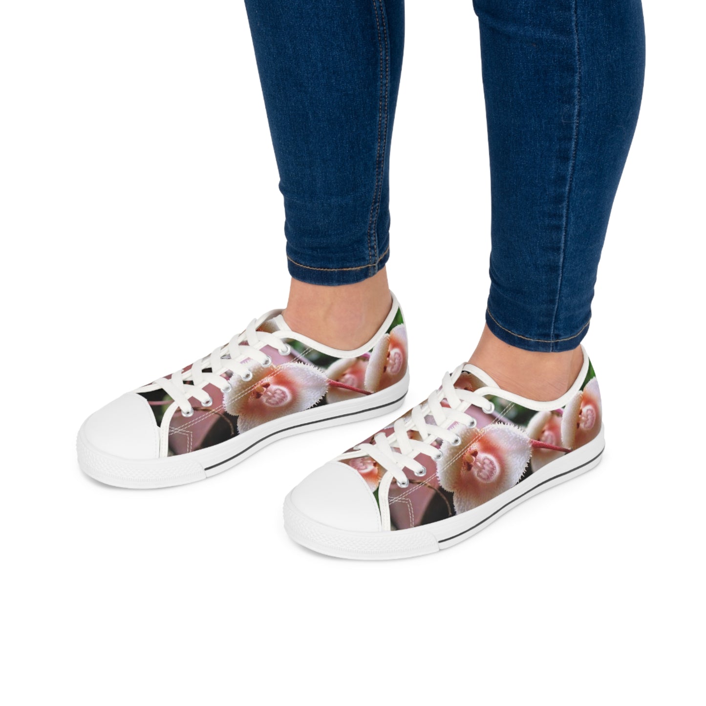 Women's Low Top Sneakers, Orchids, Monkeys, Fun, Pink