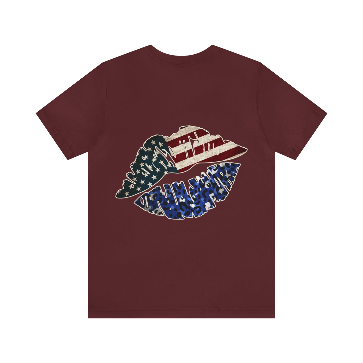 American Flag Lips 4th of July Unisex Jersey Short Sleeve Tee Patriotic Retro