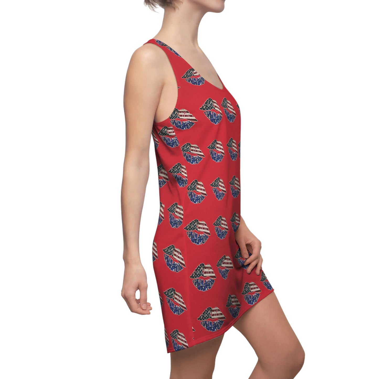 4th of July flag Lips Red Women's Cut & Sew Racerback Dress Patriotic