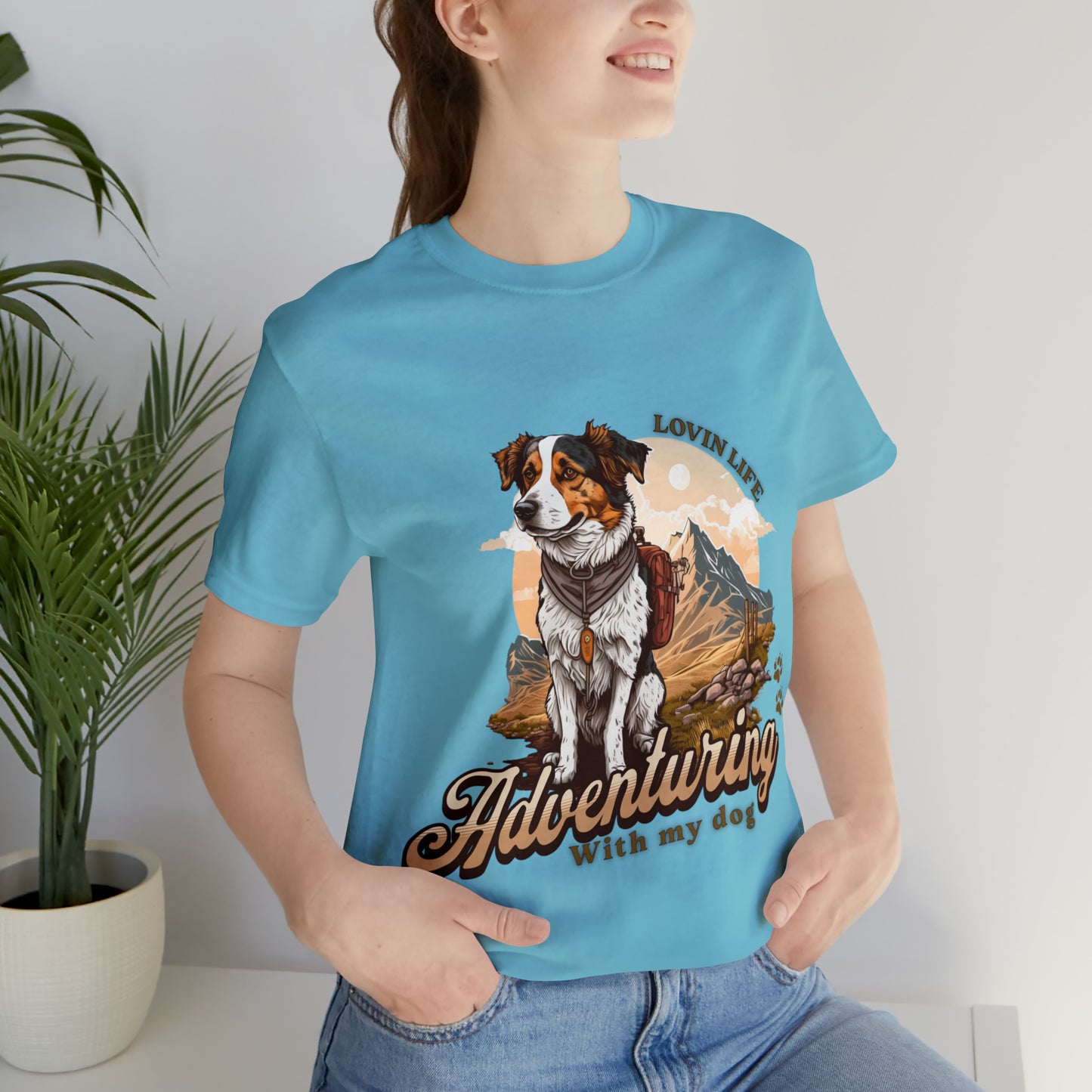 Adventuring with my Dog Short Sleeve Tee, Vintage Outdoor theme