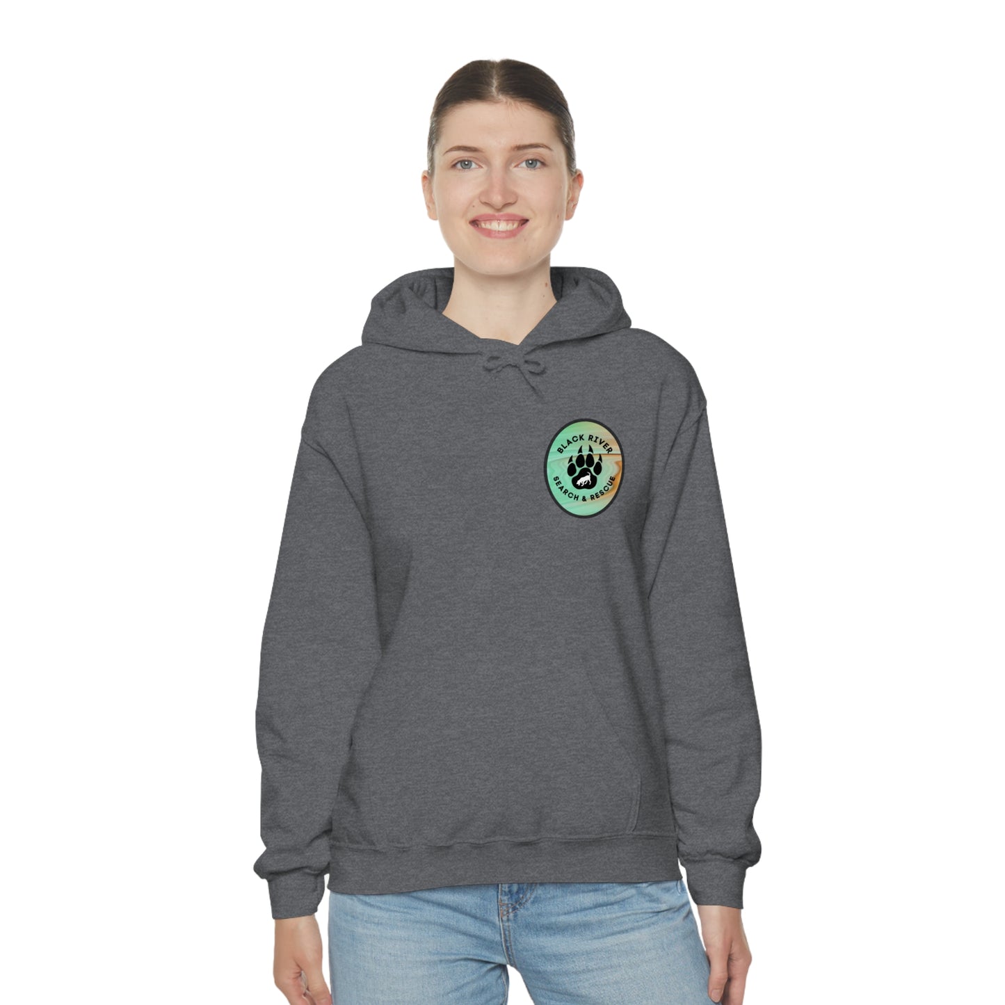 Green and Peach Marble Black River Search & Rescue Logo Unisex Heavy Blend™ Hooded Sweatshirt