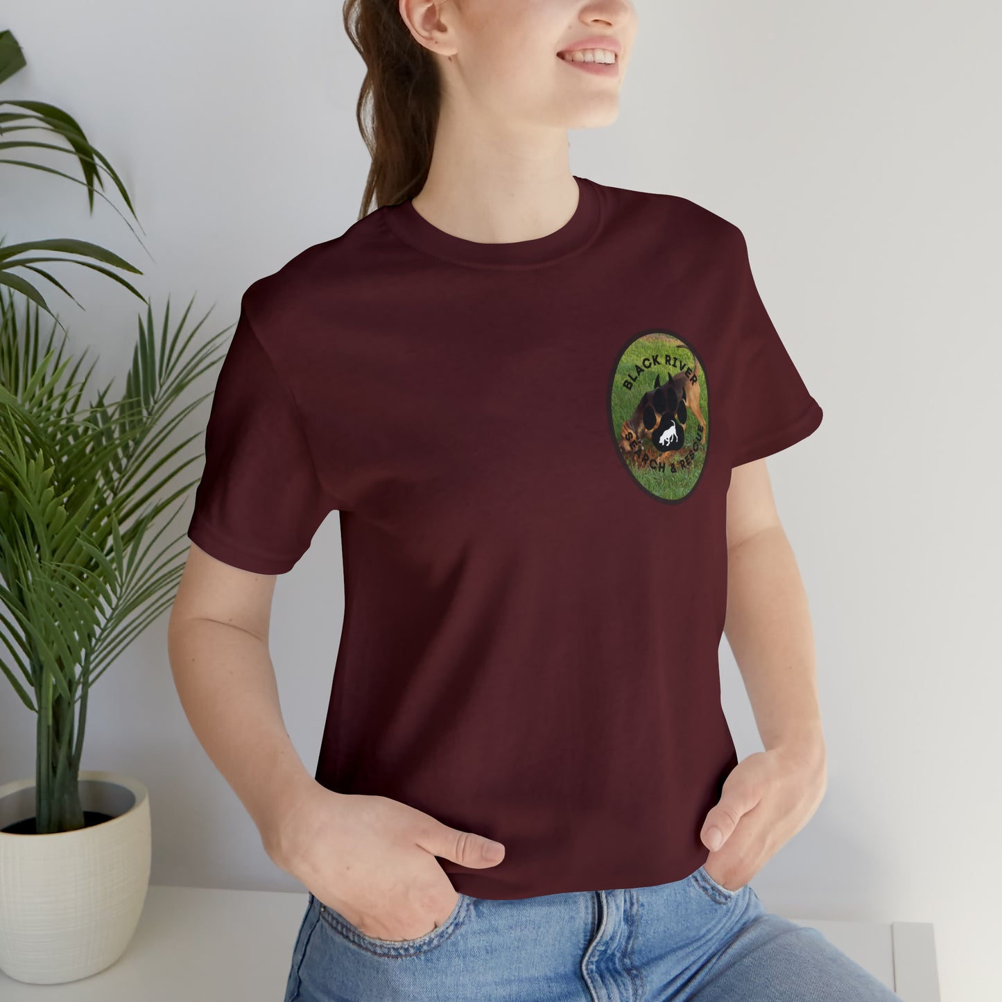 Black River Search & Rescue Logo with Lucy Unisex Jersey Short Sleeve Tee