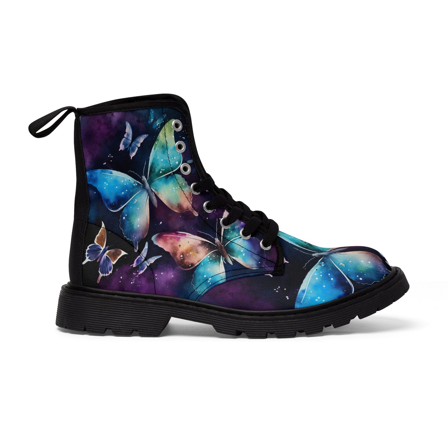 Women's Canvas Boots, watercolor butterflies, multi-color