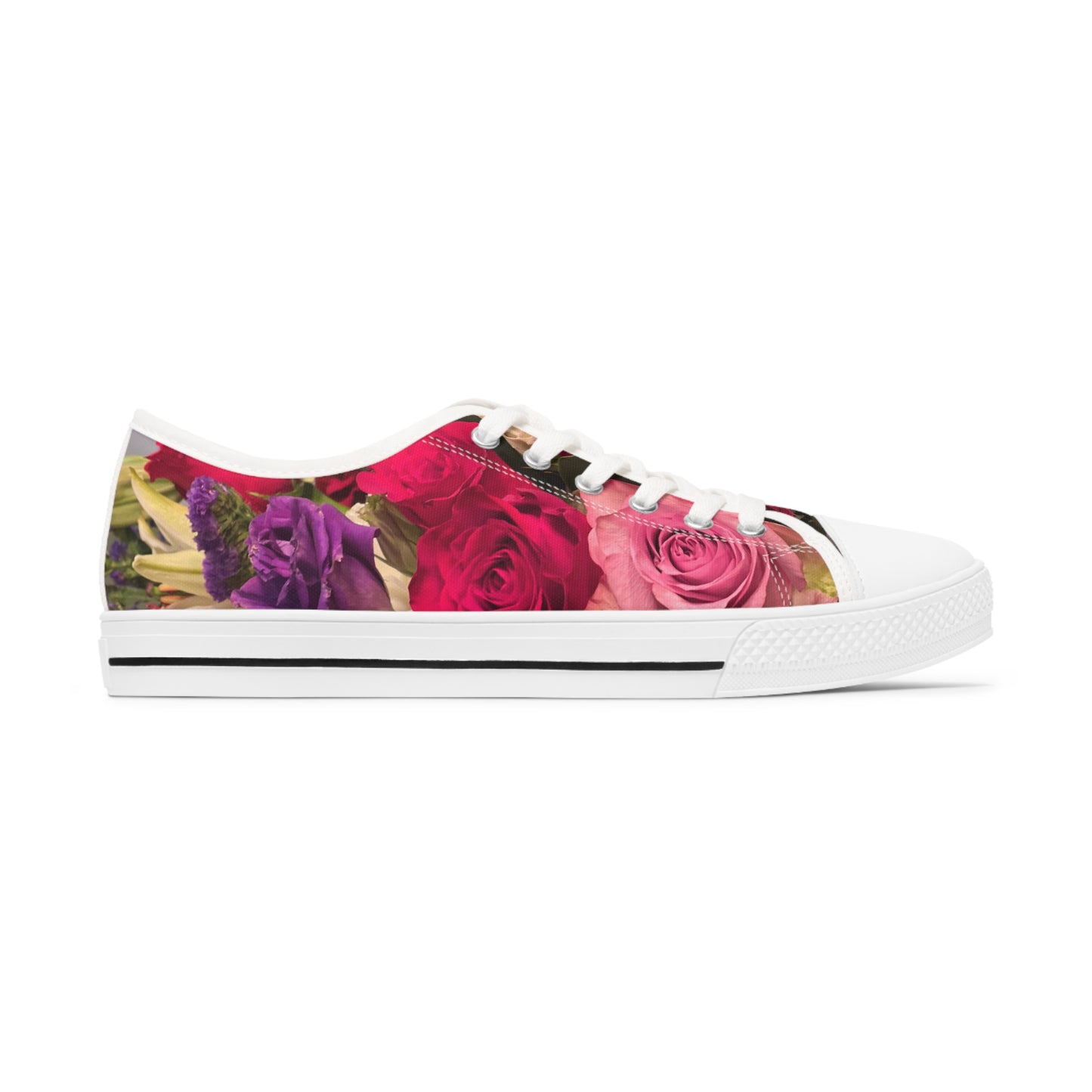 Women's Low Top Sneakers, Roses, Red, Pink, Purple, Flowers