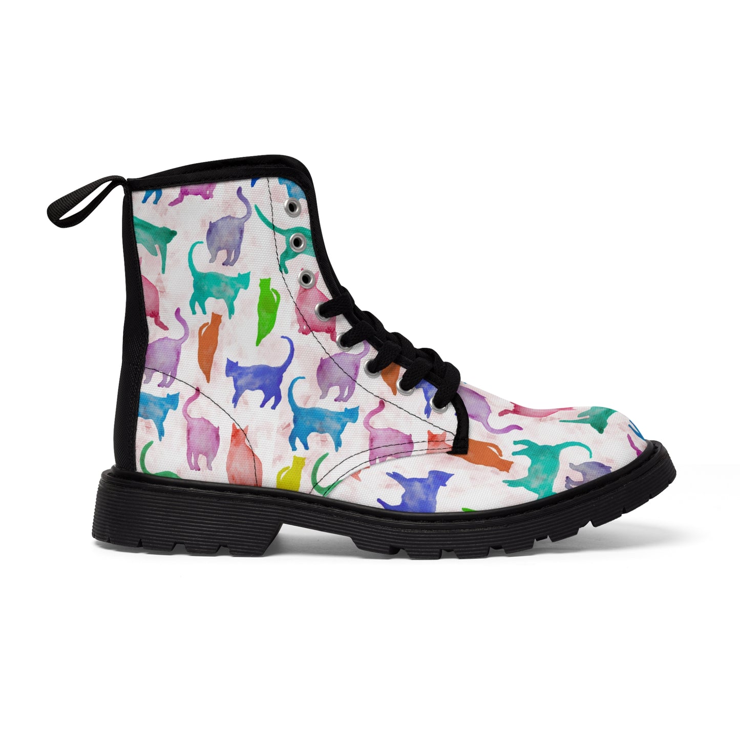 Women's Canvas Boots, watercolor cats, multi-color