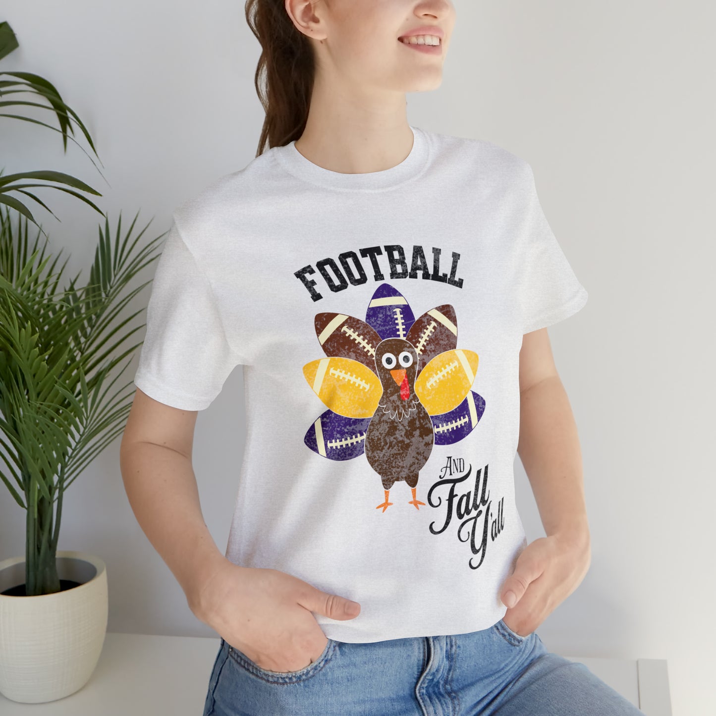 Vintage Purple and Yellow Football and Fall Short Sleeve Tee, Football and turkey shirt, LSU