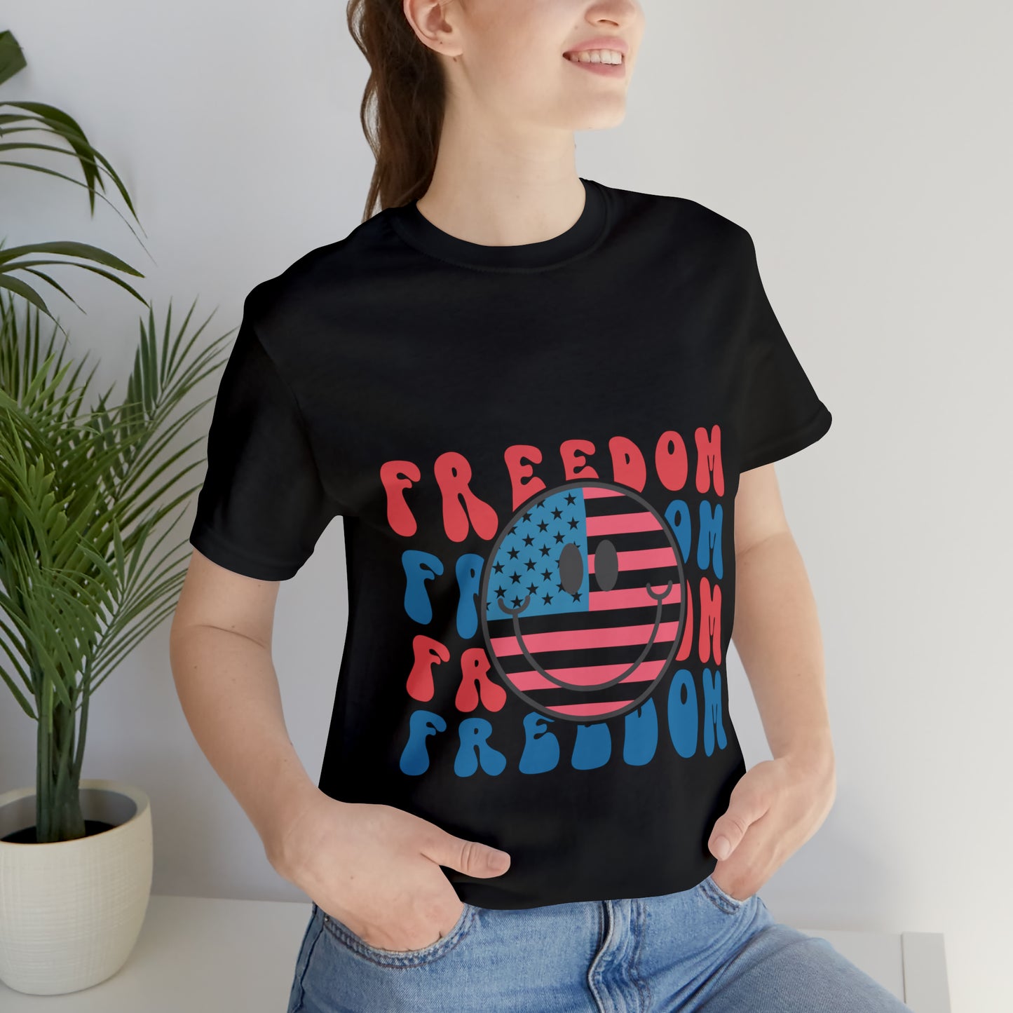 Freedom Smiley Face Flag Unisex Jersey Short Sleeve Tee Patriotic American Flag