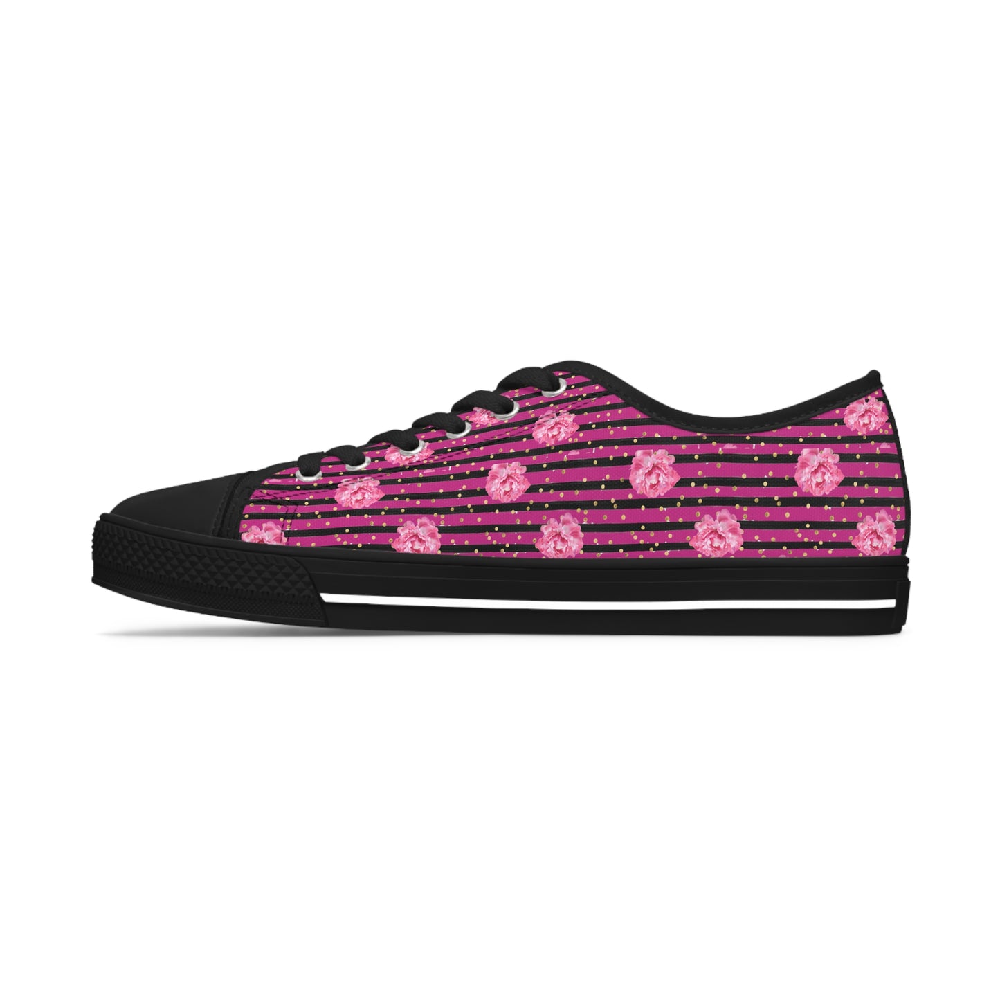 Rose and Black Striped Print Women's Low Top Sneakers