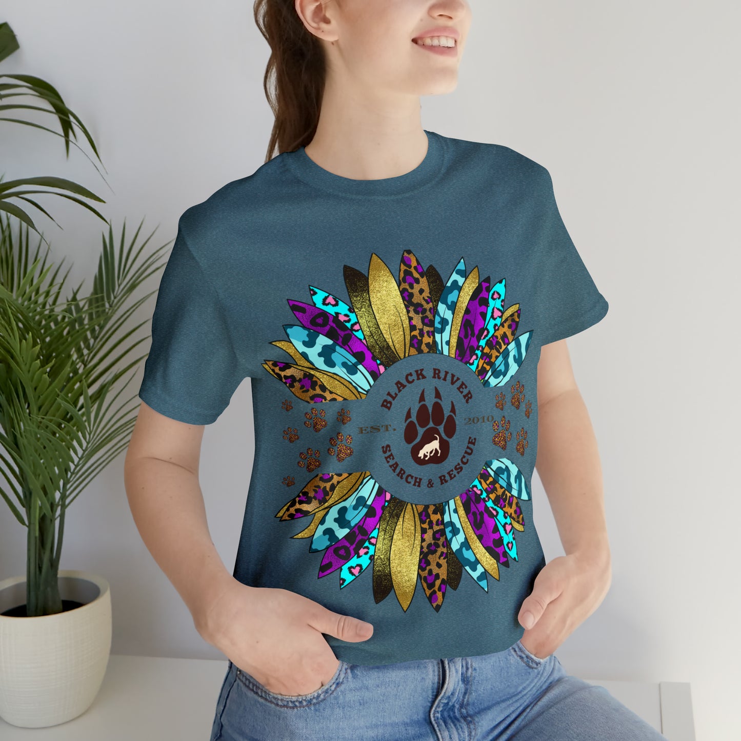 Black River Search & Rescue Logo Multicolor Sunflower Unisex Jersey Short Sleeve Tee