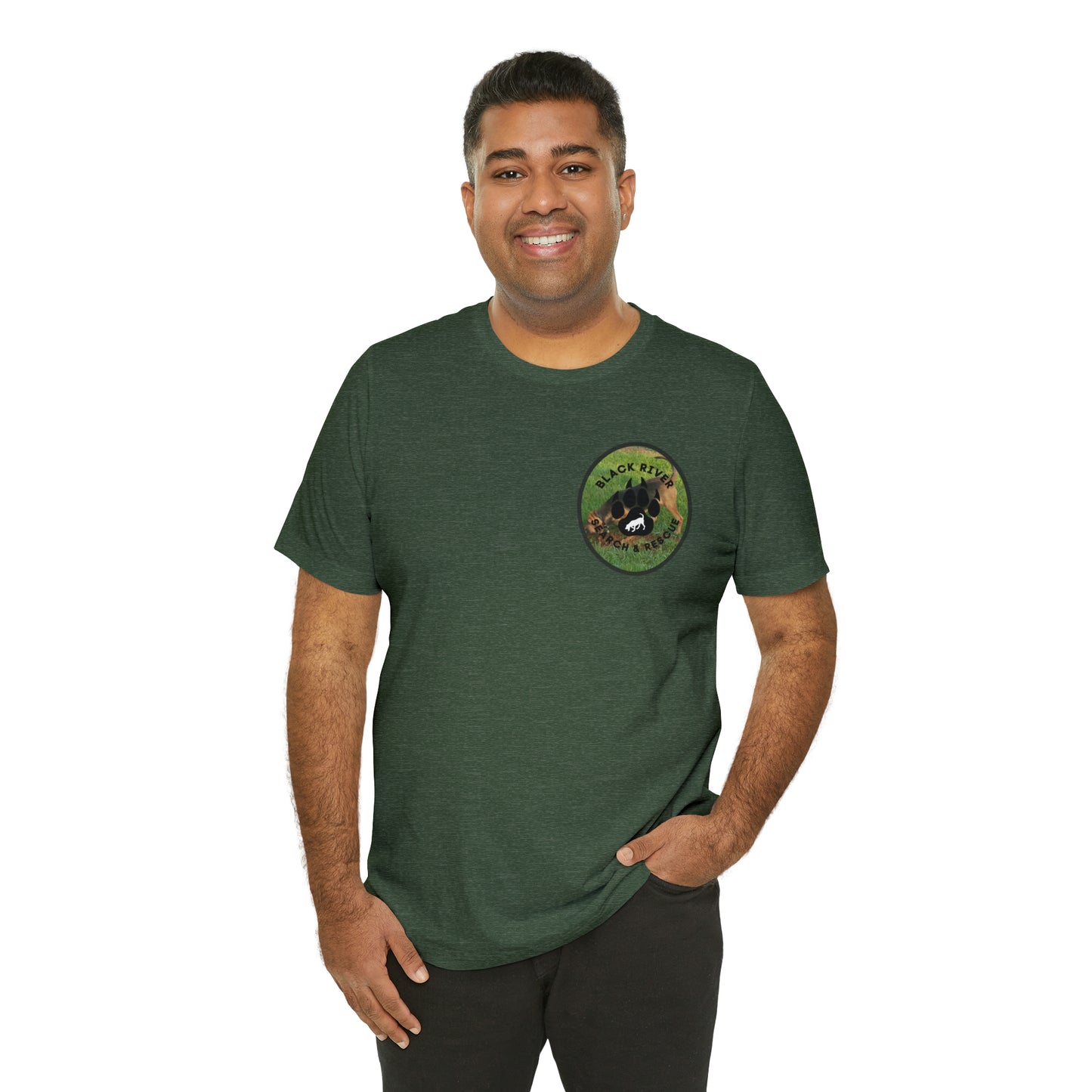 Black River Search & Rescue Logo with Lucy Unisex Jersey Short Sleeve Tee