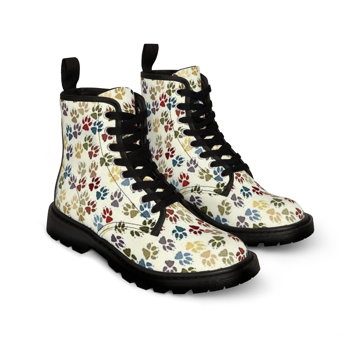 Women's Canvas Boots, Pawprints, Dog, Multicolor