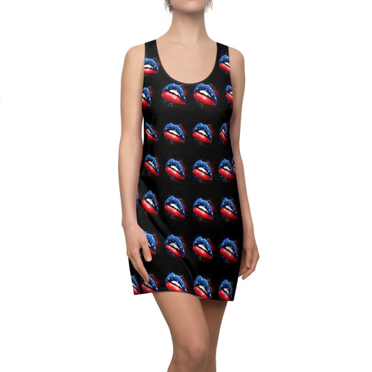 4th of July Lips Women's Cut & Sew Racerback Dress Patriotic