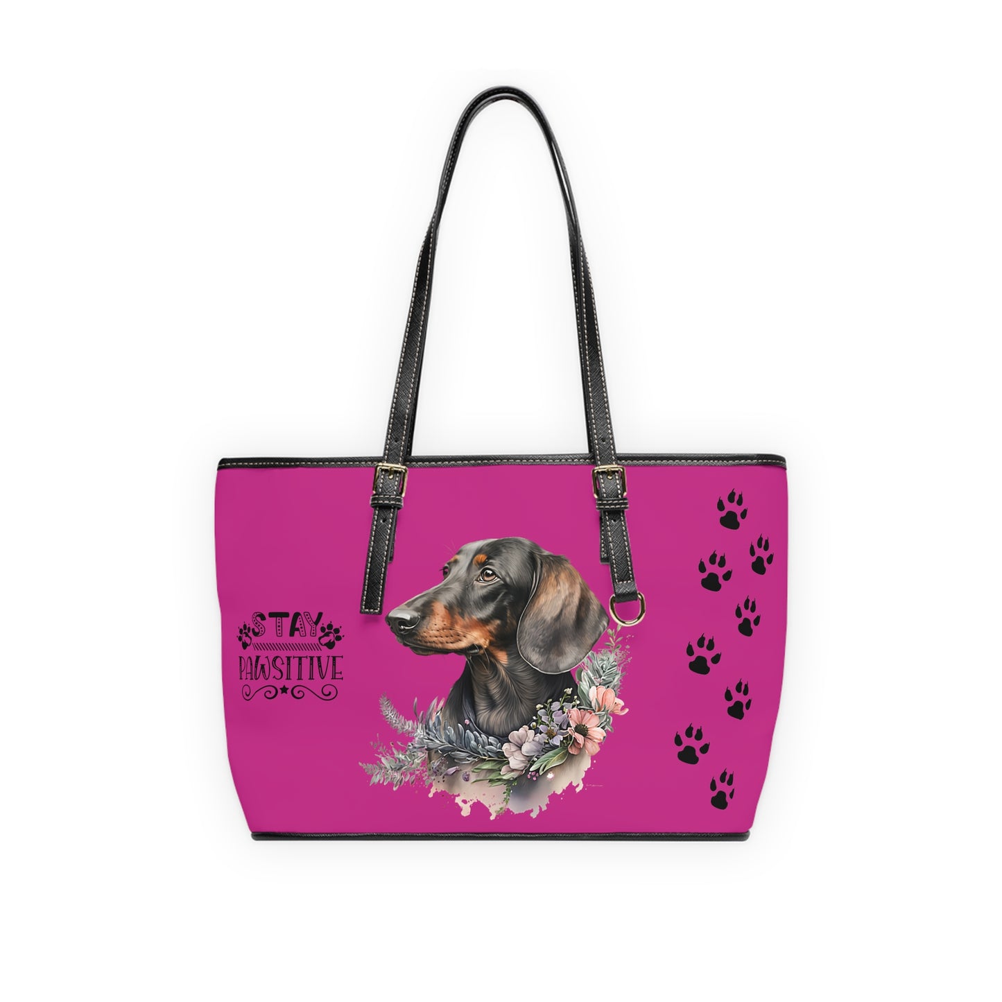 Pink Dachshund Leather Shoulder Bag You Had Me at Woof Stay Pawsitive