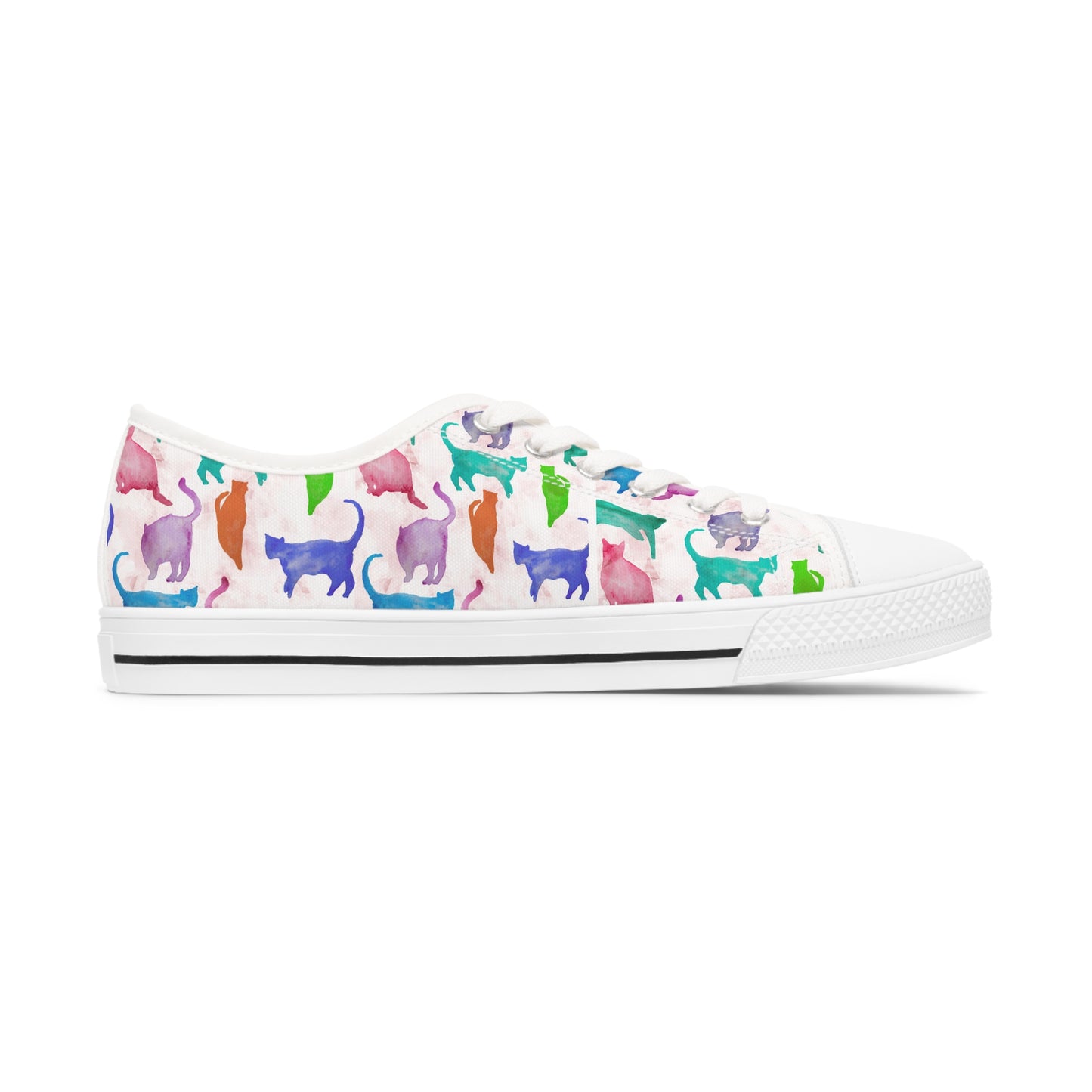 Women's Low Top Sneakers, watercolor cats, multi-color