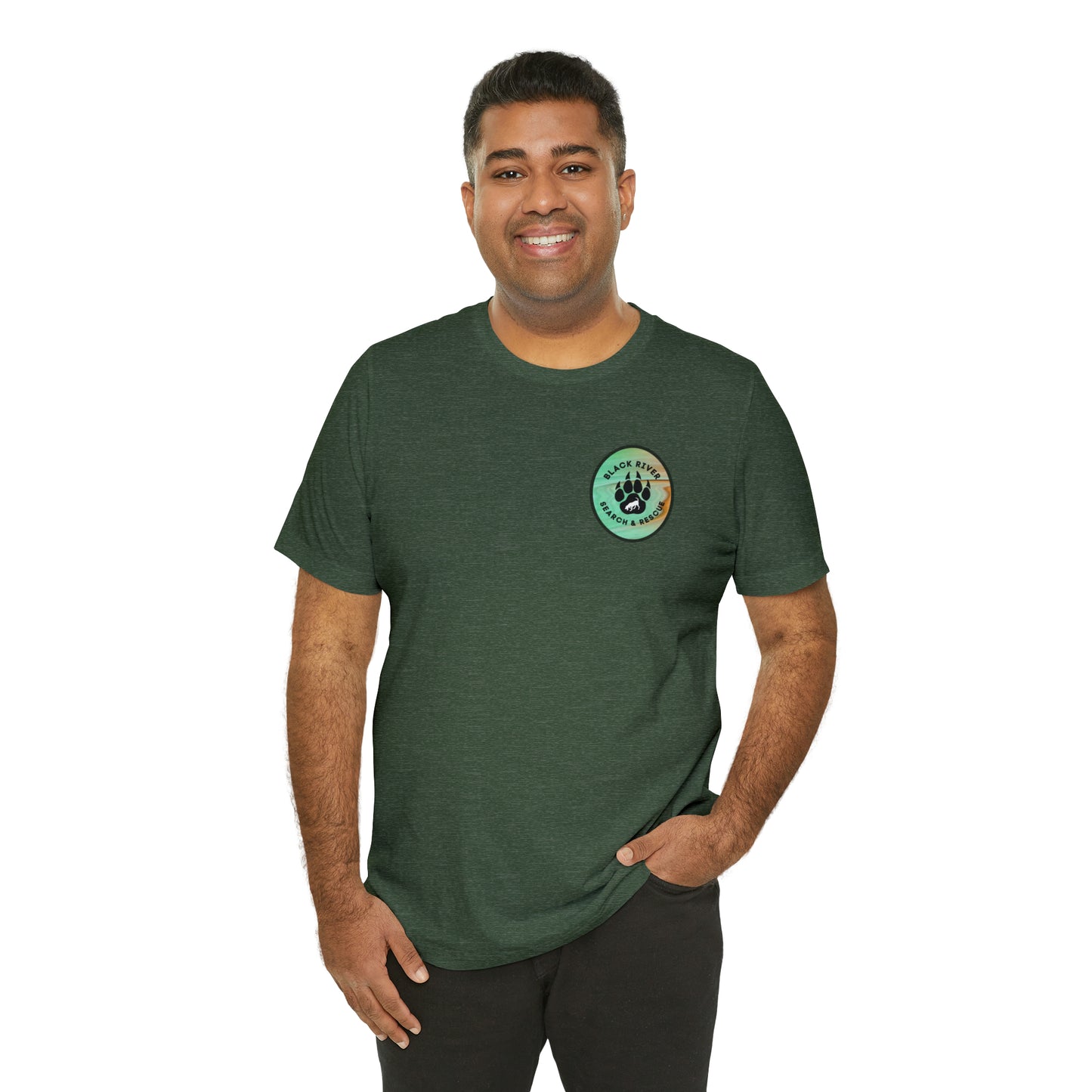 Green and Peach Marble Black River Search & Rescue Logo Unisex Jersey Short Sleeve Tee