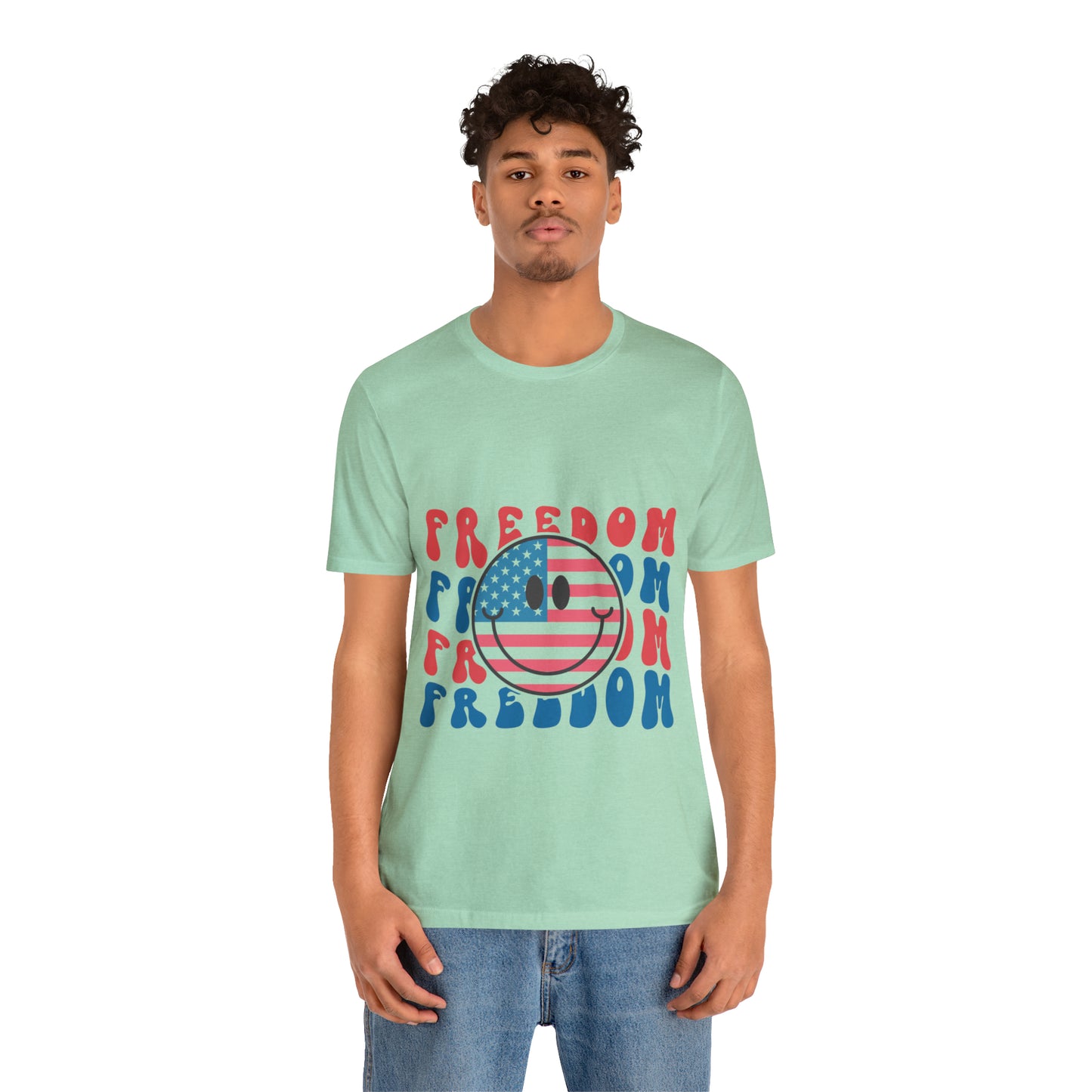 Freedom Smiley Face Flag Unisex Jersey Short Sleeve Tee Patriotic American Flag
