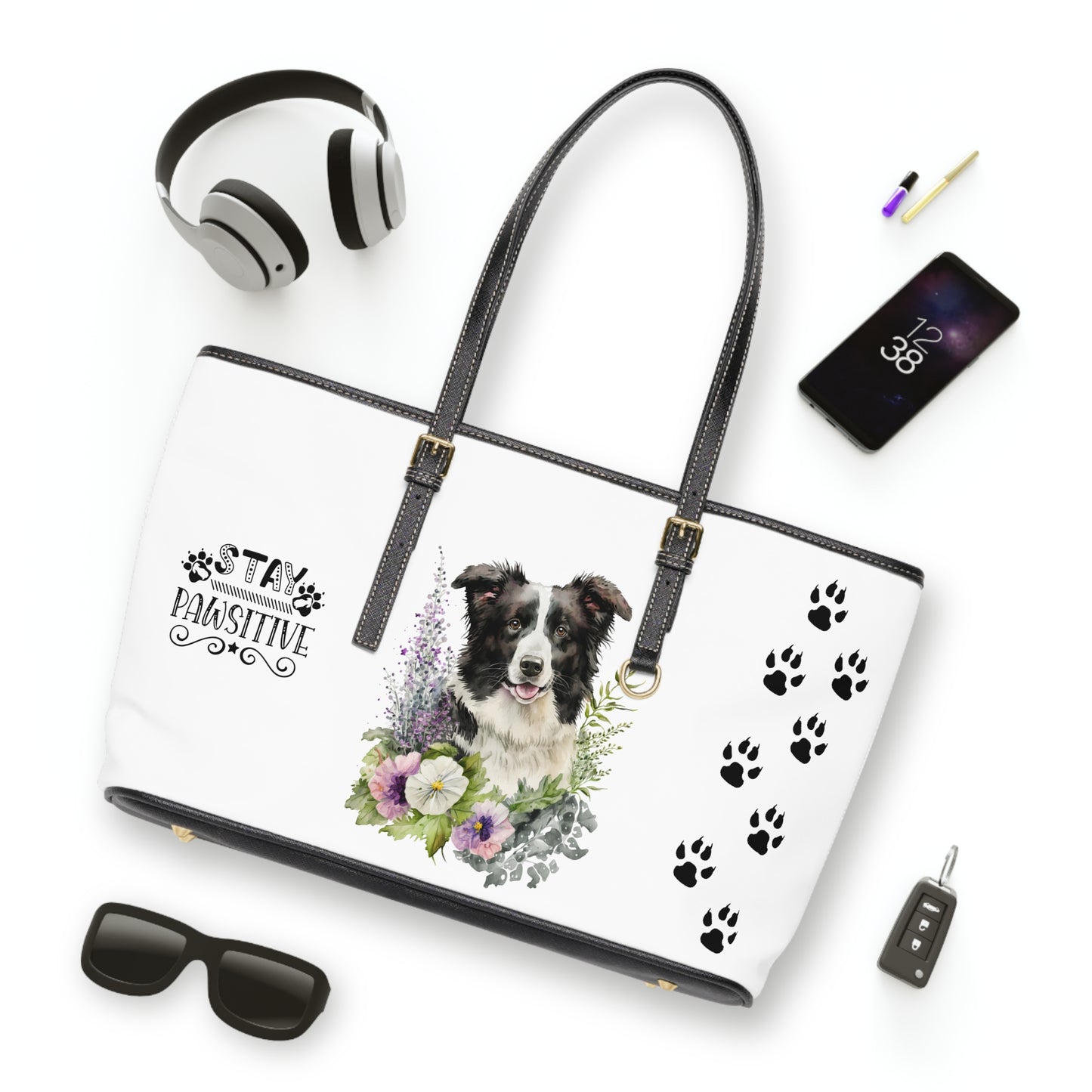 Border Collie Leather Shoulder Bag You Had Me at Woof Stay Pawsitive