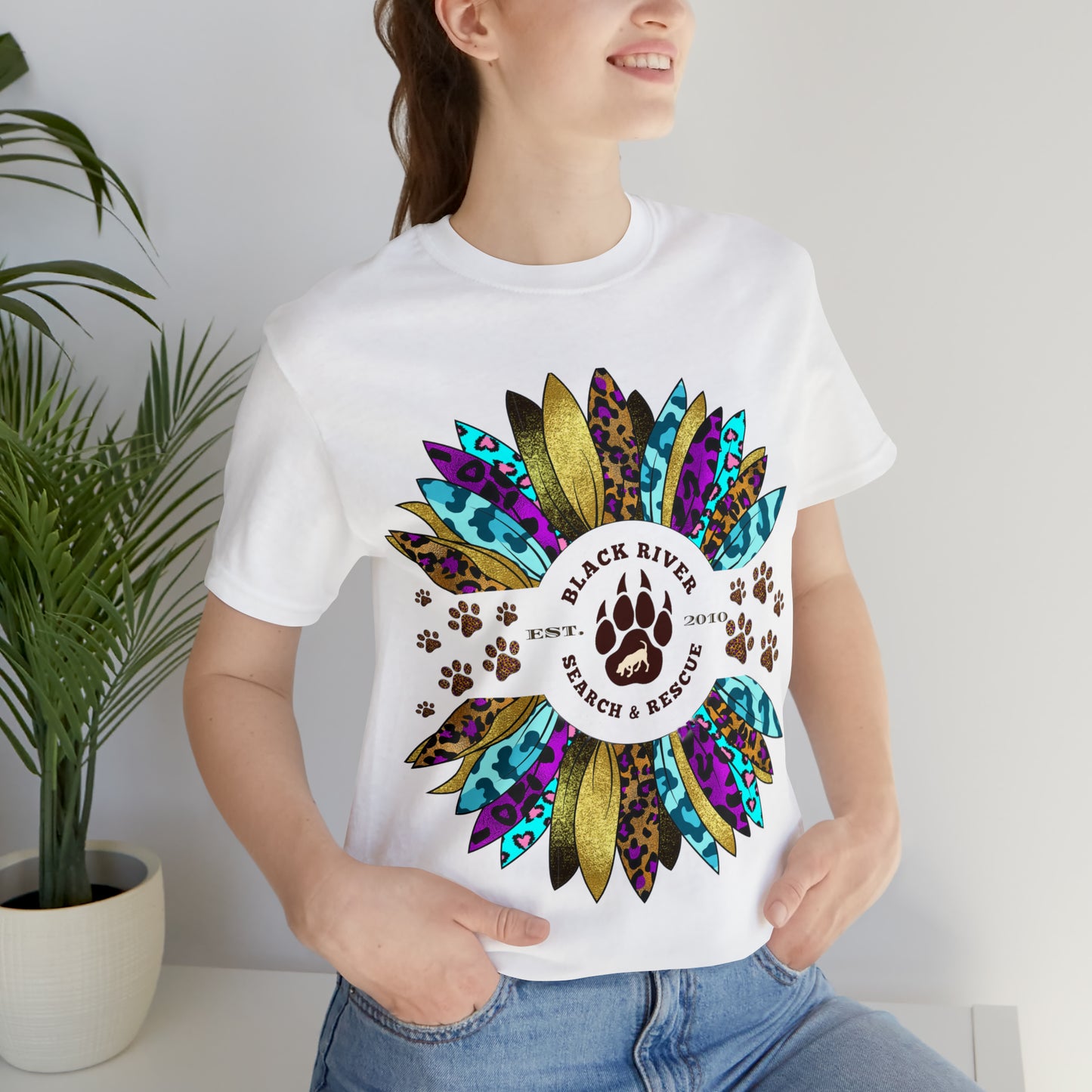 Black River Search & Rescue Logo Multicolor Sunflower Unisex Jersey Short Sleeve Tee