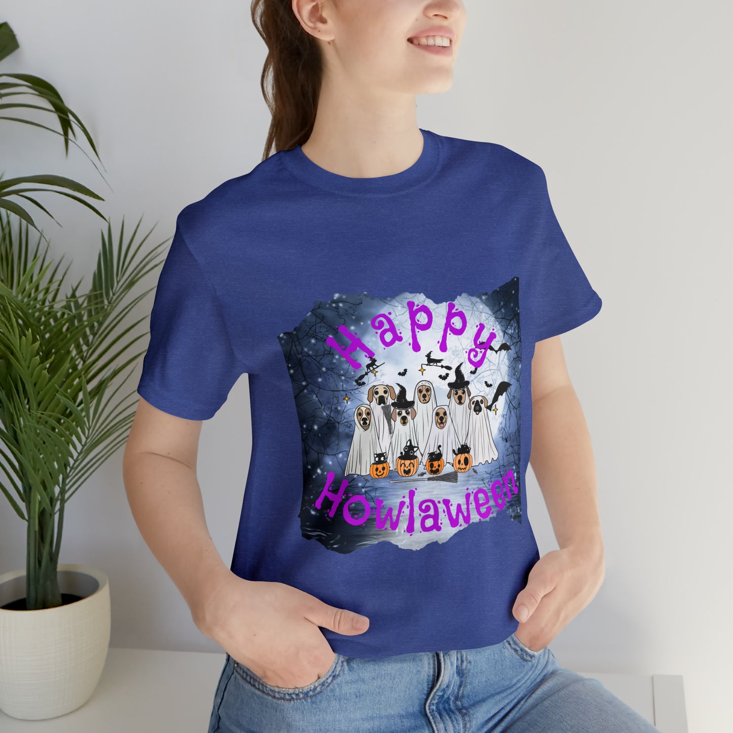 Happy Howlaween Dog Purple Short Sleeve Tee, Halloween shirt