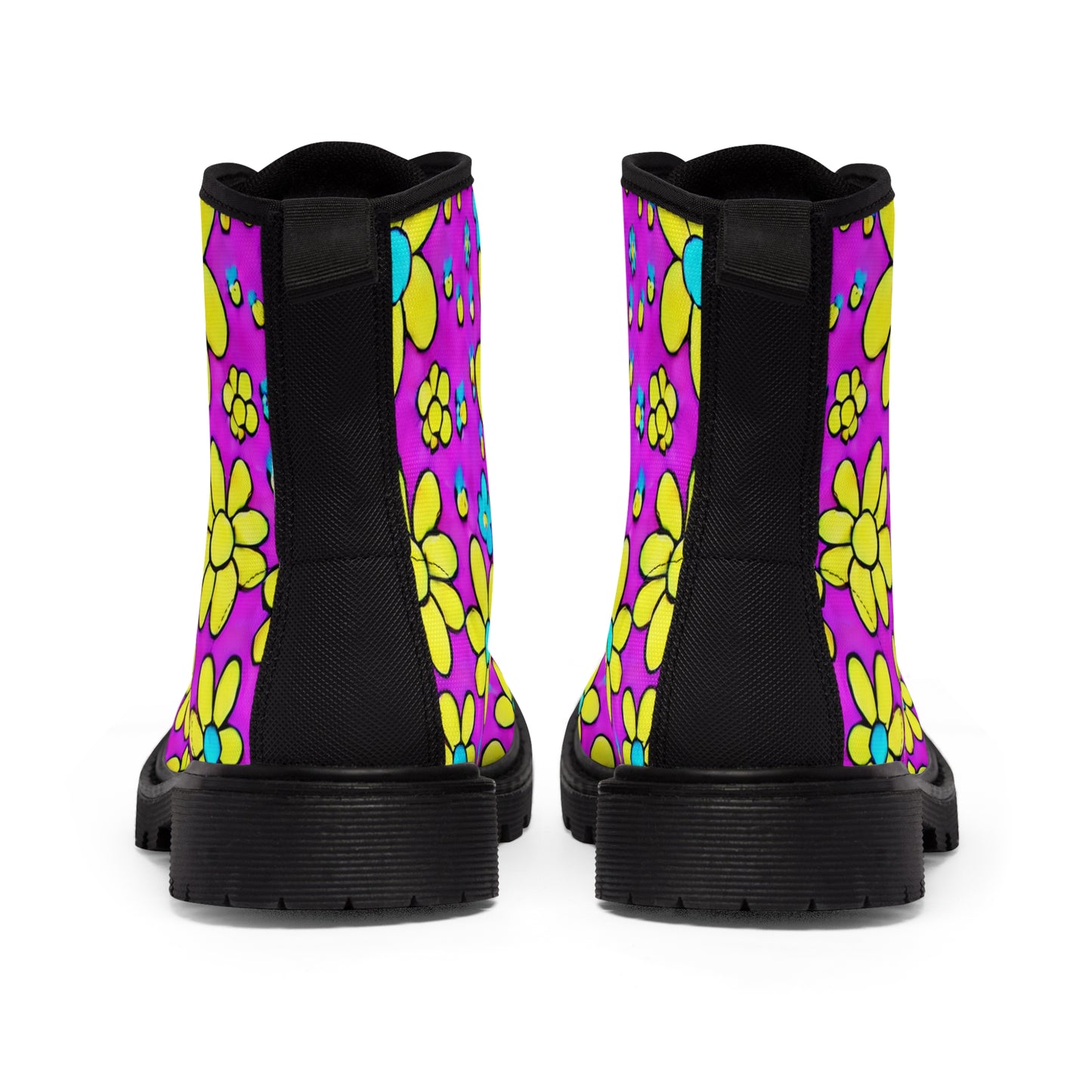 Women's Canvas Boots, Daisies, Purple, Yellow,, Retro, Flowers
