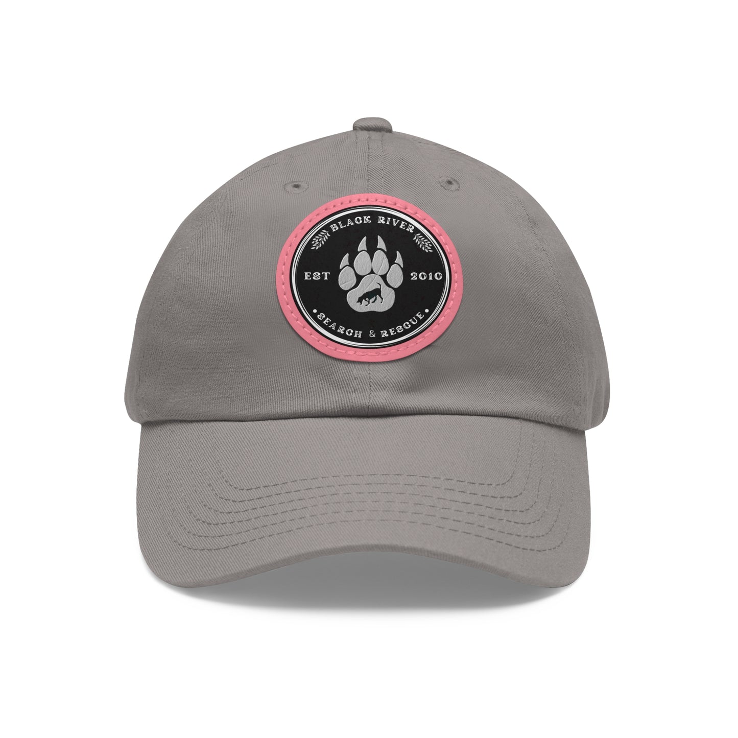 Unisex Hat with Leather Patch (Round), Black River Search & Rescue Logo, black & white patch