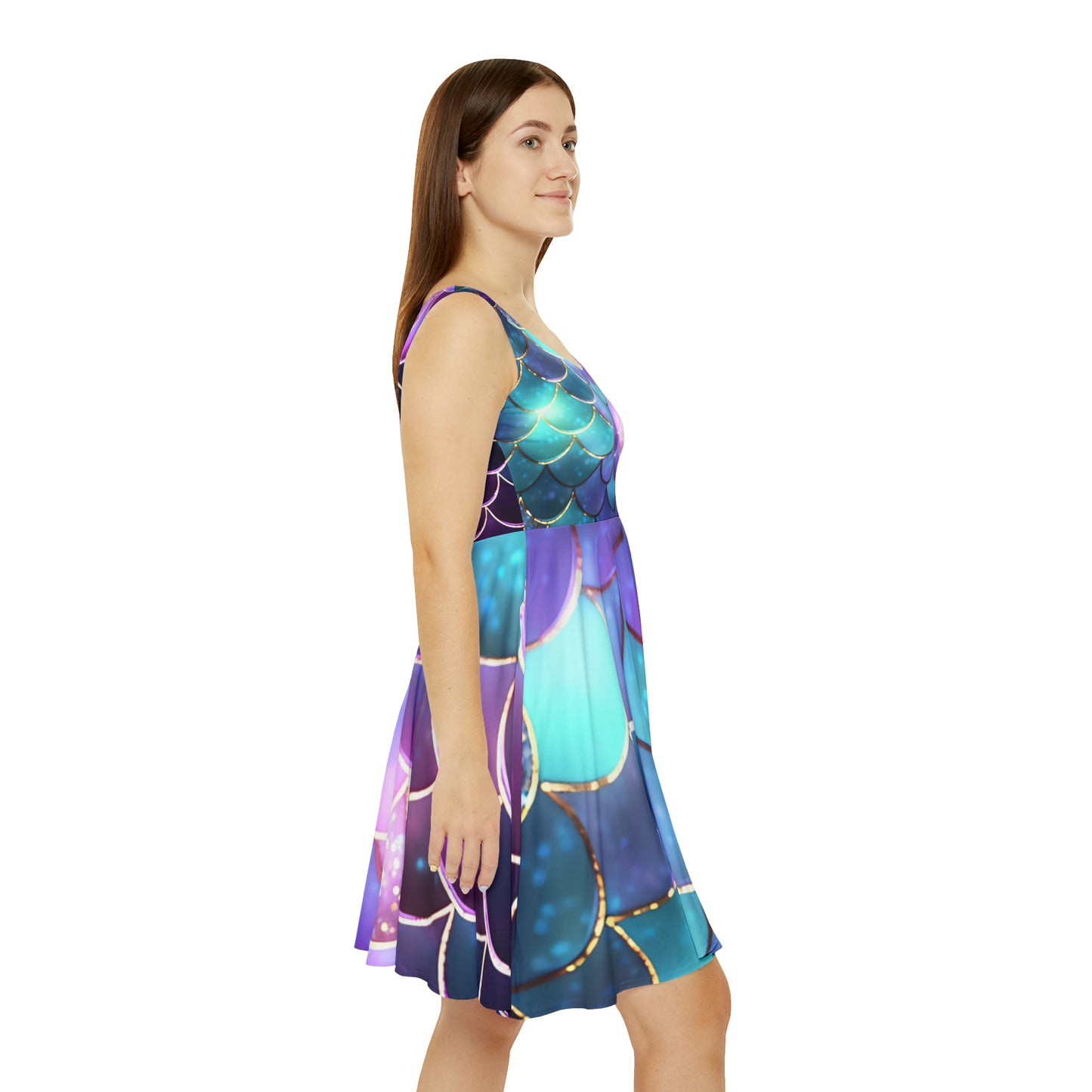 Women's Skater Dress (AOP), Mermaid Scales, Purple, Green