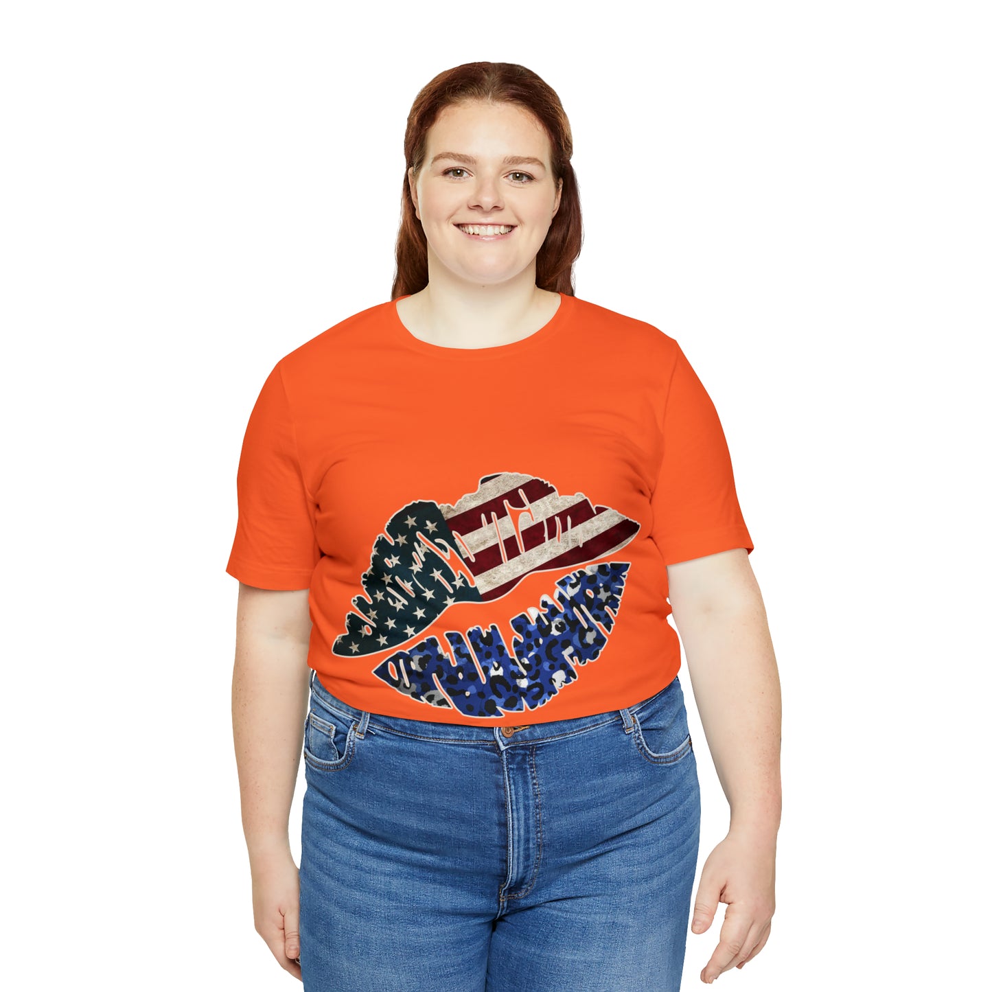 American Flag Lips 4th of July Unisex Jersey Short Sleeve Tee Patriotic Retro