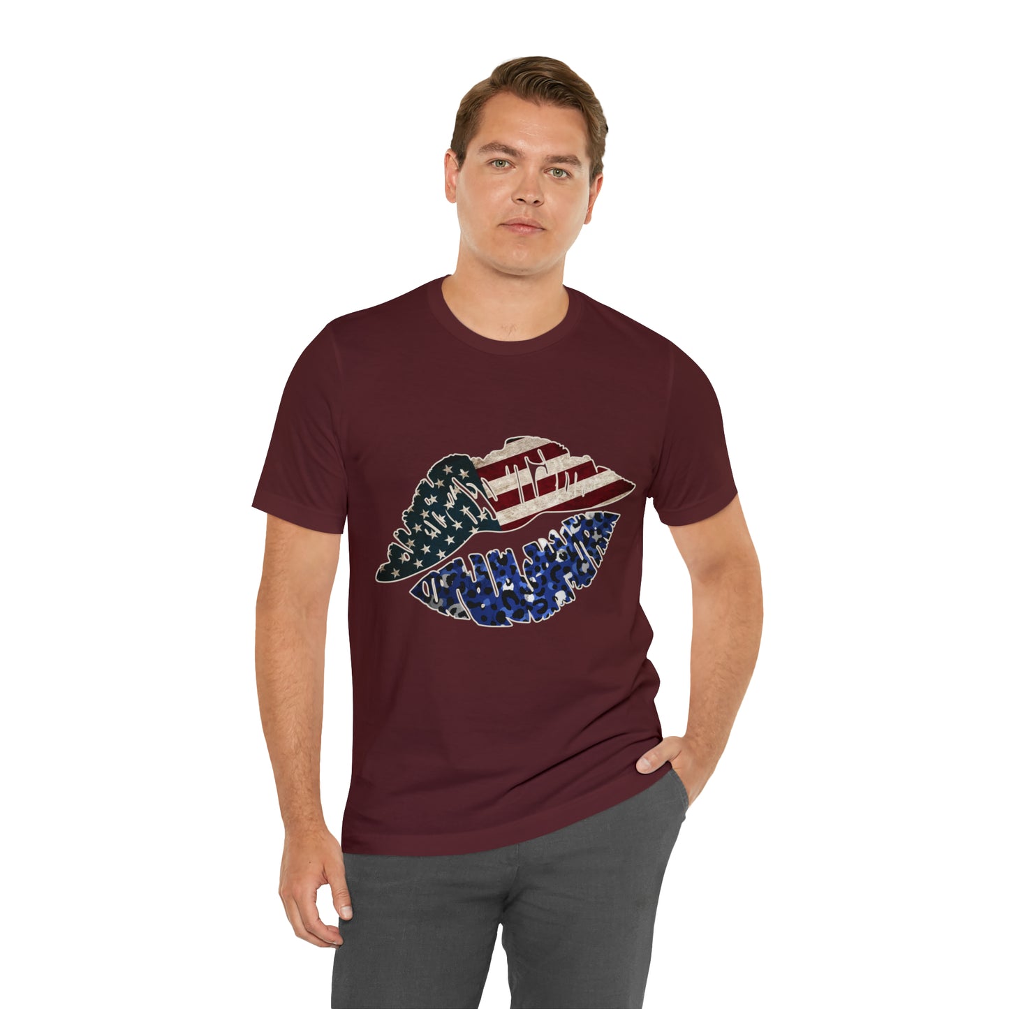 American Flag Lips 4th of July Unisex Jersey Short Sleeve Tee Patriotic Retro