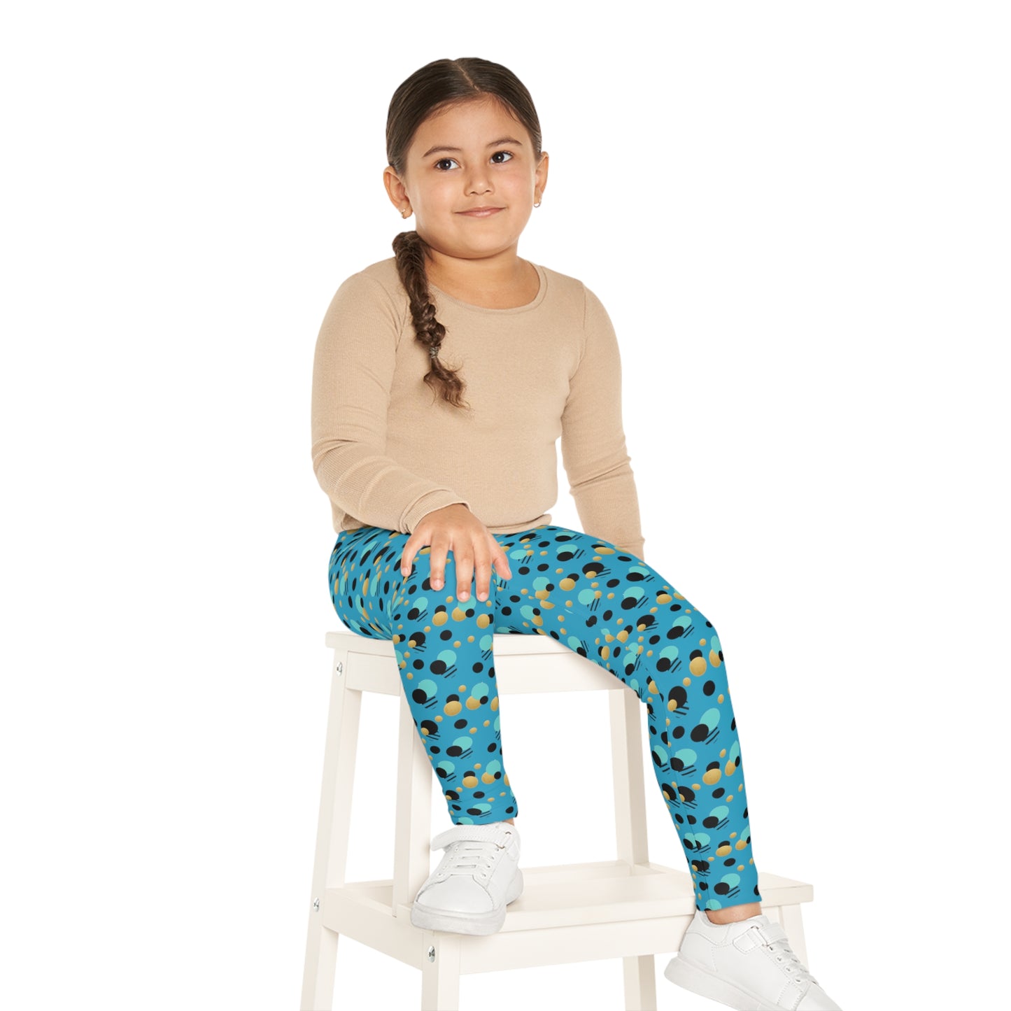 Girl's colorful turquoise gold and blue polka dot bee leggings