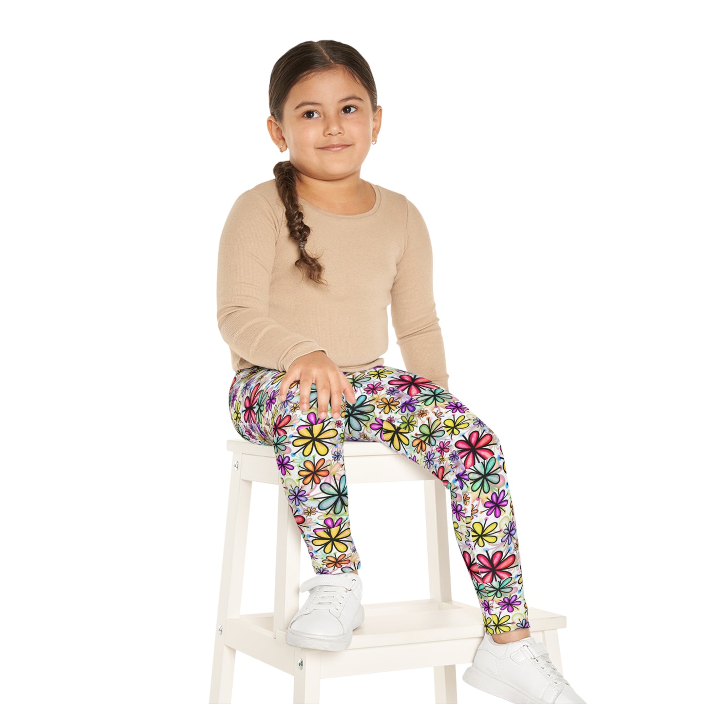 Girl's colorful daisy leggings.