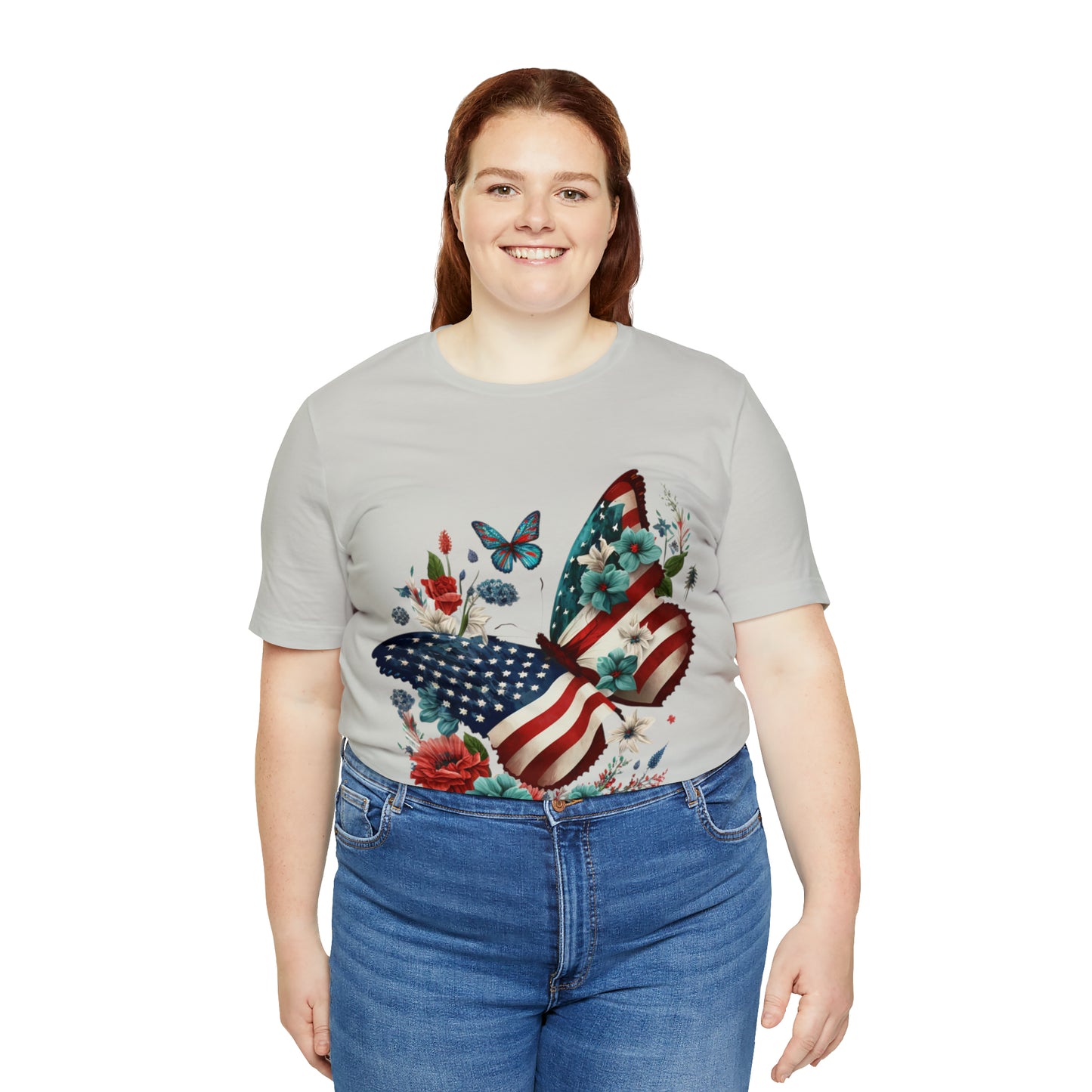 Unisex Jersey Short Sleeve Tee, American Flag, Butterfly, Patriotic