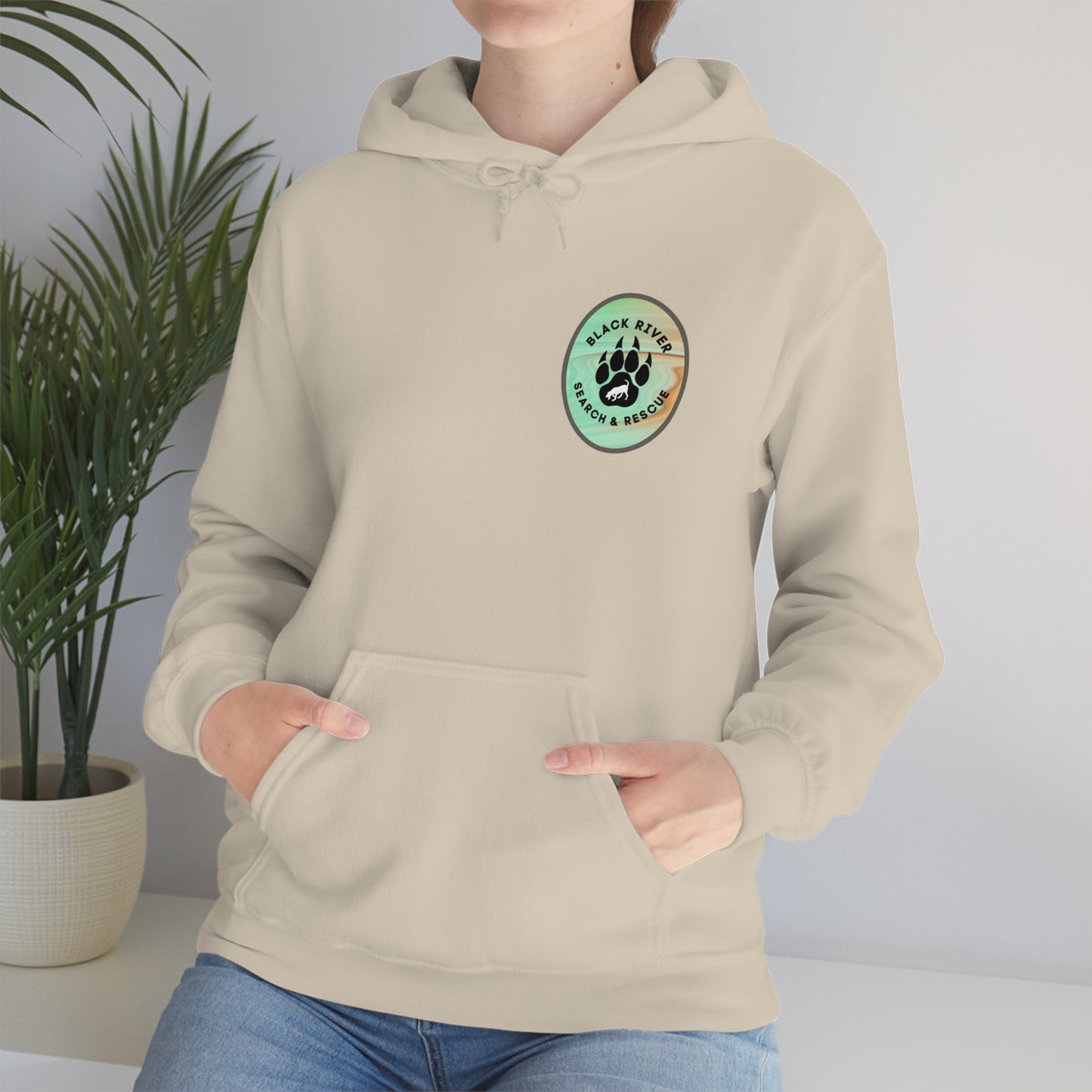 Green and Peach Marble Black River Search & Rescue Logo Unisex Heavy Blend™ Hooded Sweatshirt