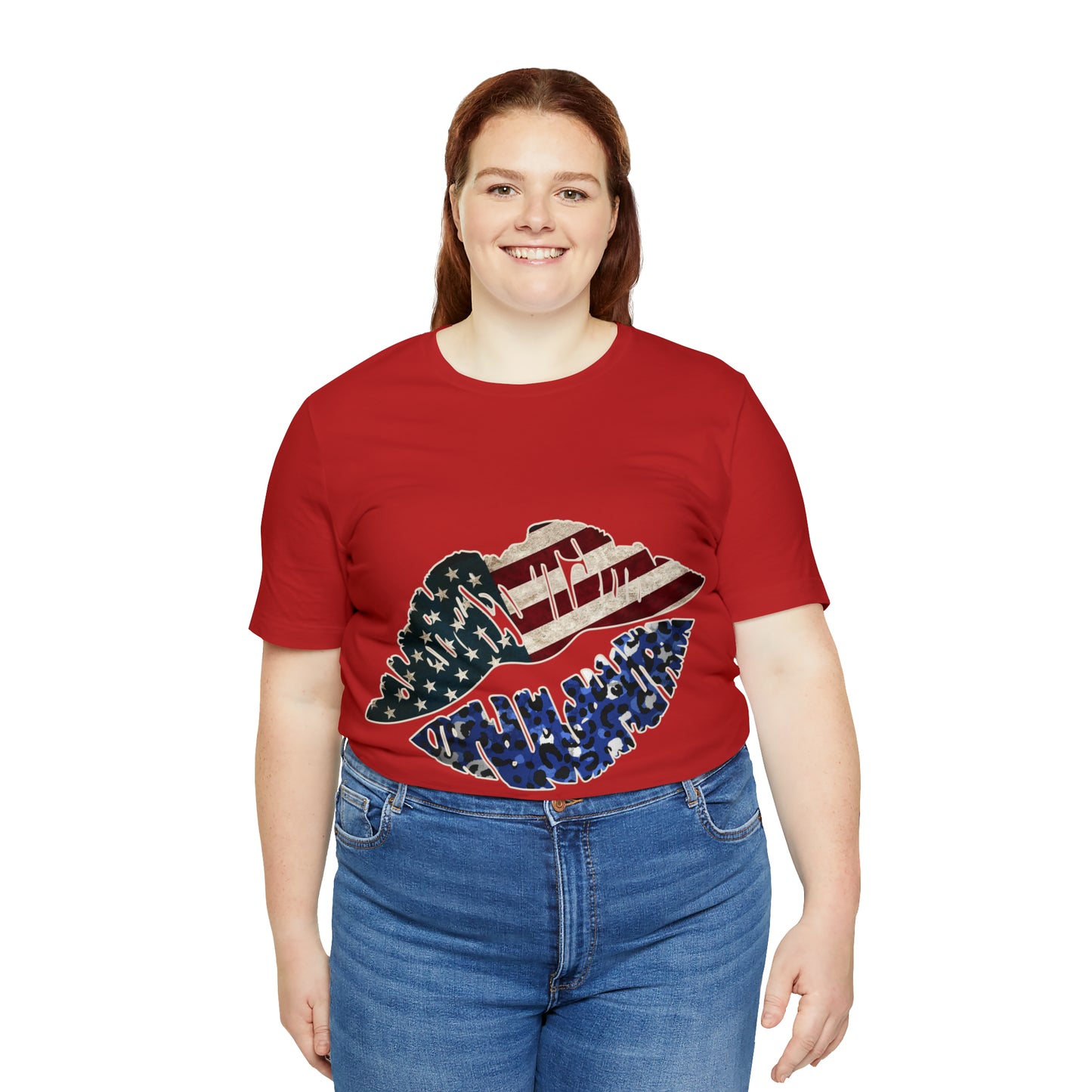 American Flag Lips 4th of July Unisex Jersey Short Sleeve Tee Patriotic Retro