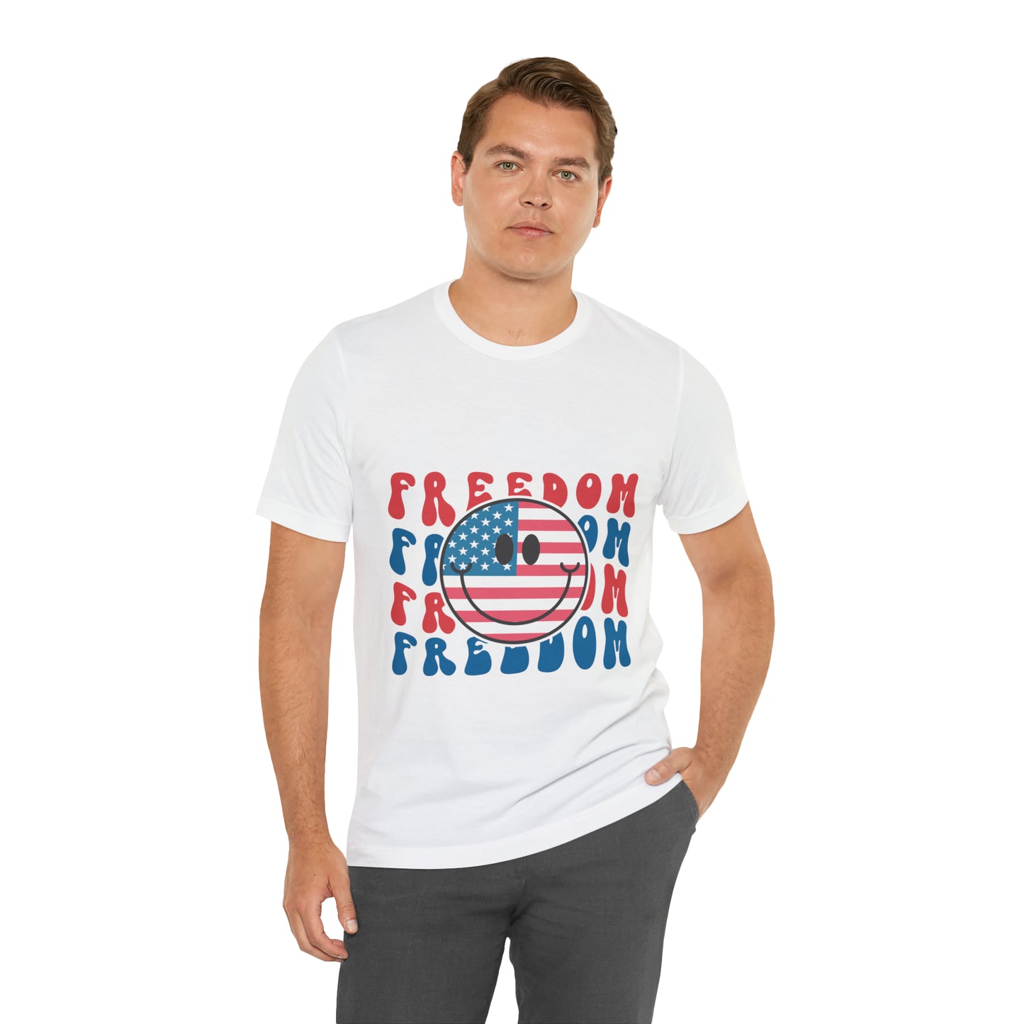 Freedom Smiley Face Flag Unisex Jersey Short Sleeve Tee Patriotic American Flag
