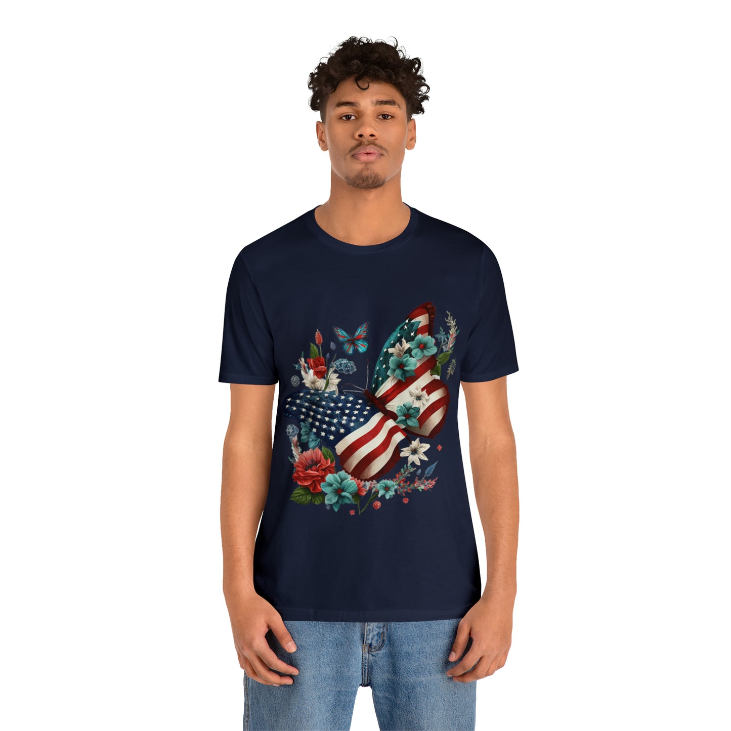 Unisex Jersey Short Sleeve Tee, American Flag, Butterfly, Patriotic