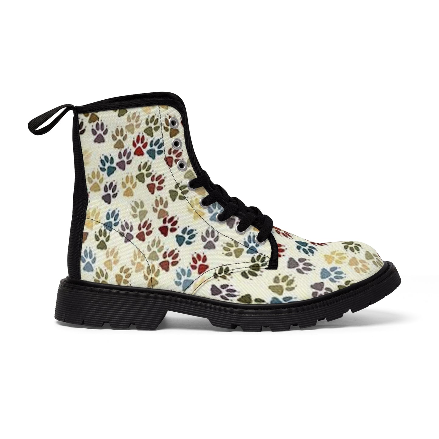 Women's Canvas Boots, Pawprints, Dog, Multicolor