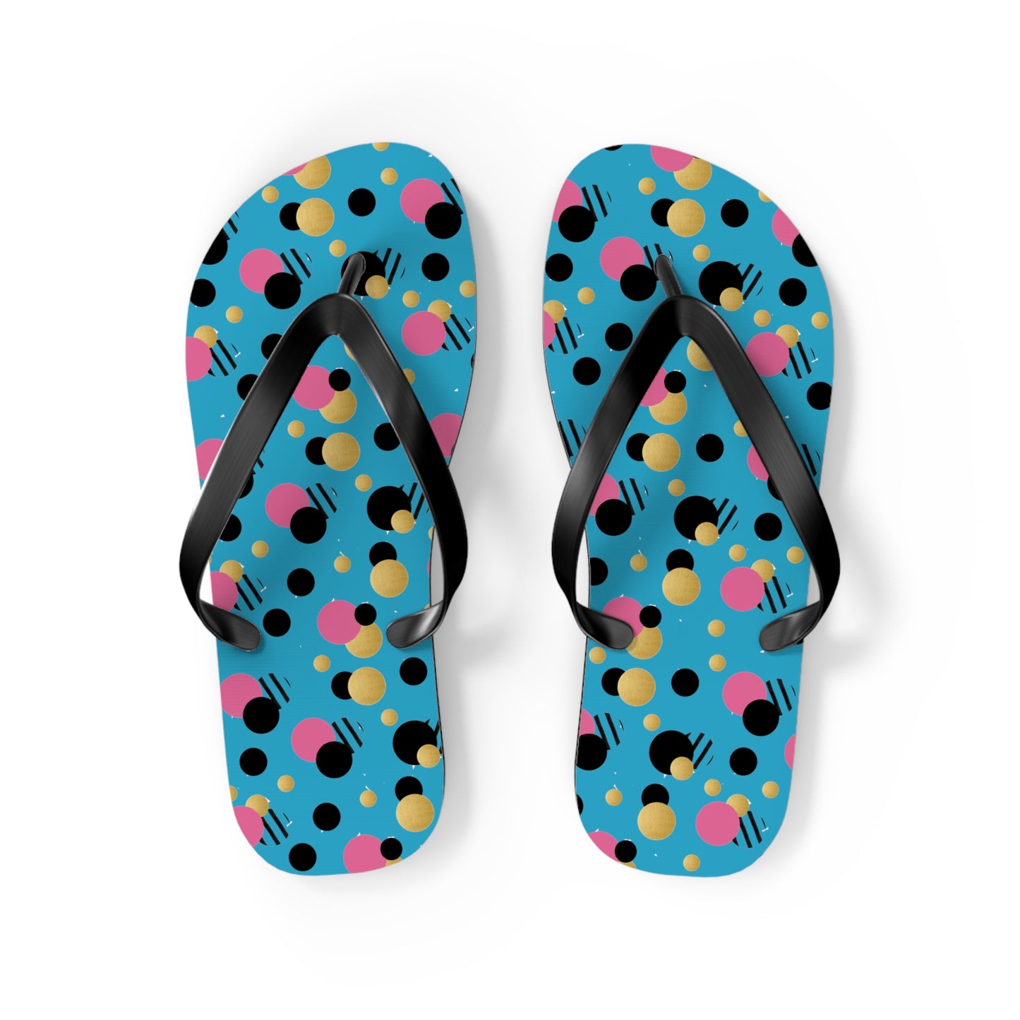 Turquoise pink, black gold polka dot Flip Flops