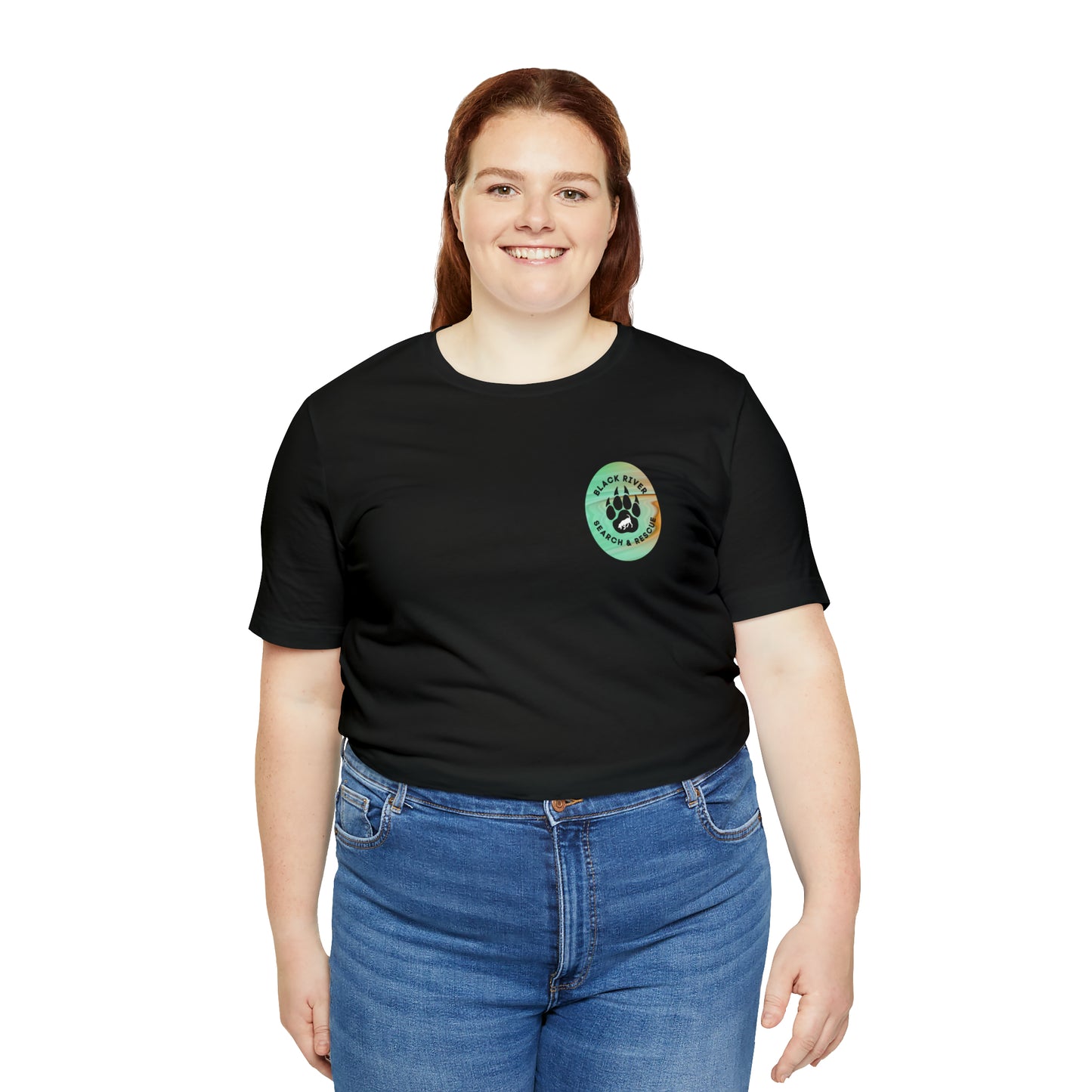 Green and Peach Marble Black River Search & Rescue Logo Unisex Jersey Short Sleeve Tee