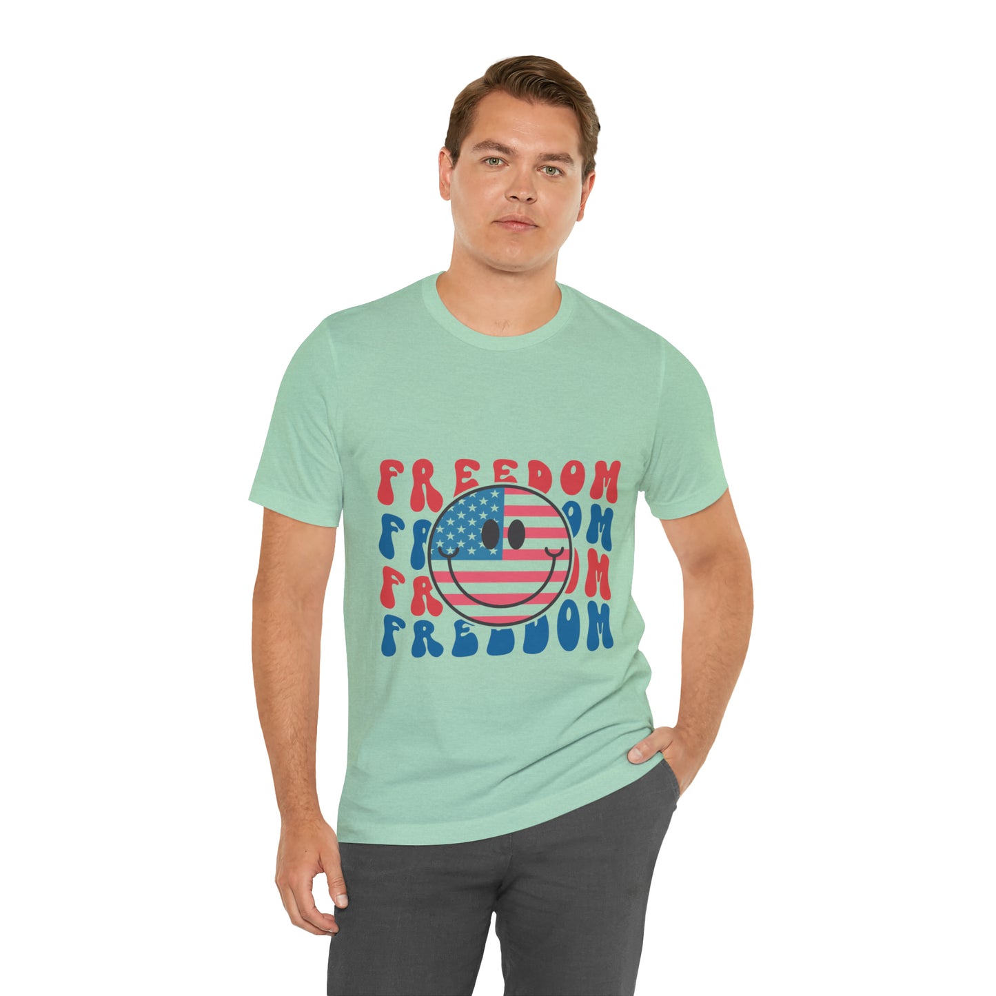 Freedom Smiley Face Flag Unisex Jersey Short Sleeve Tee Patriotic American Flag