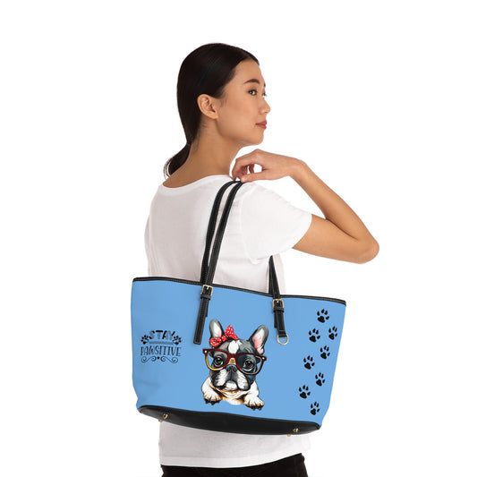 French Bulldog Leather Shoulder Bag light blue two Frenchie pictures You Had Me at Woof Stay Pawsitive