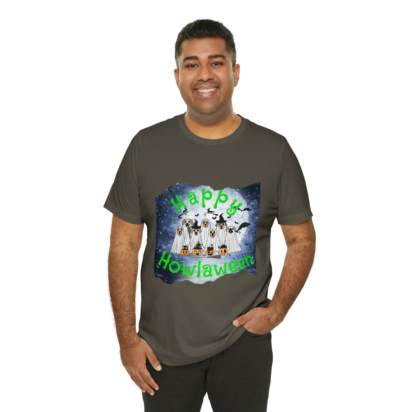 Happy Howlaween Dog Green Short Sleeve Tee, Halloween shirt