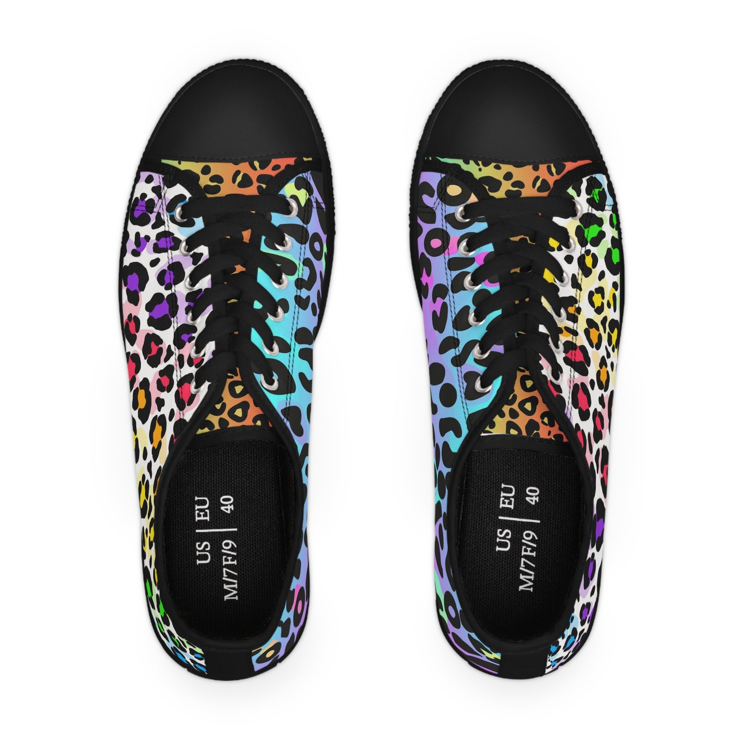 Women's Low Top Sneakers, Multicolor leopard print, Rainbow, Blue, Yellow, Aqua