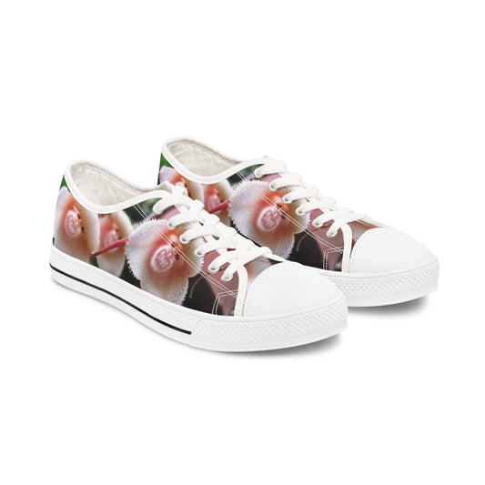 Women's Low Top Sneakers, Orchids, Monkeys, Fun, Pink