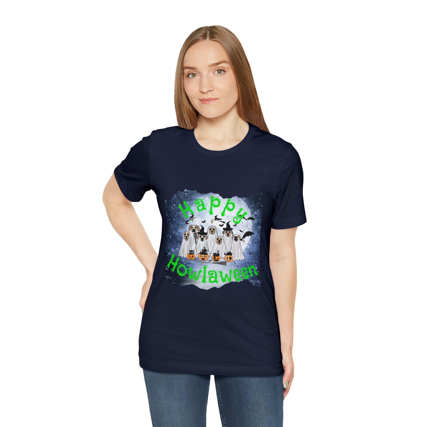 Happy Howlaween Dog Green Short Sleeve Tee, Halloween shirt