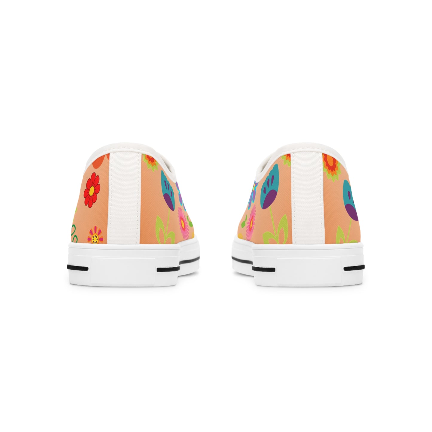 Women's Low Top Sneakers, Retro Flowers, Orange, Multi-color flowers